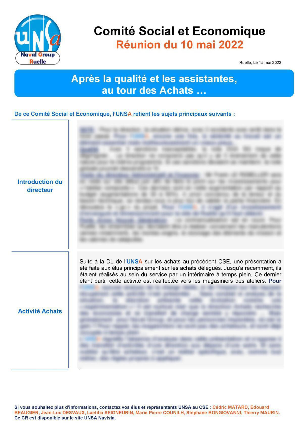 CSE de Ruelle - Réunion du 10 mai - Compte rendu CSE de Ruelle - Réunion du 10 mai - Compte rendu