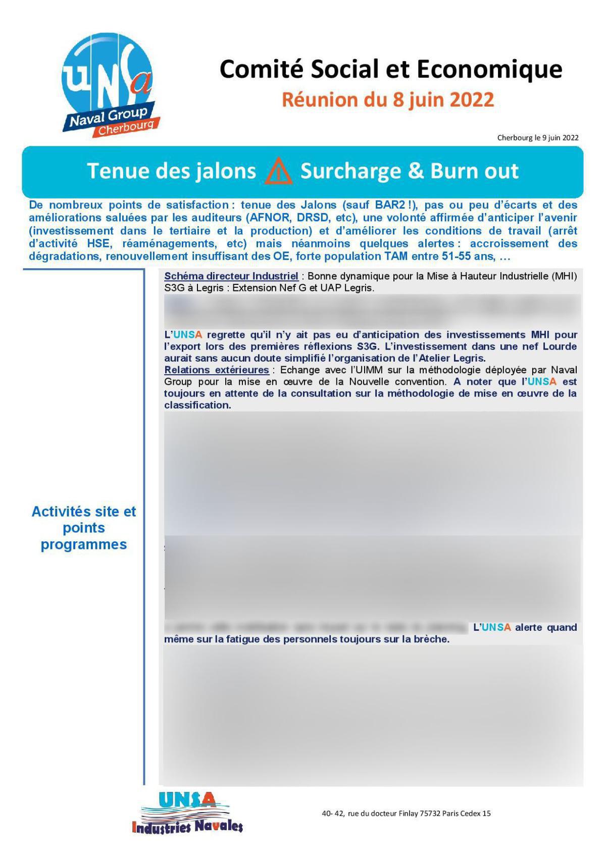 CSE de Cherbourg - Réunion du 8 juin 2022 - Compte rendu CSE de Cherbourg - Réunion du 8 juin 2022 - Compte rendu