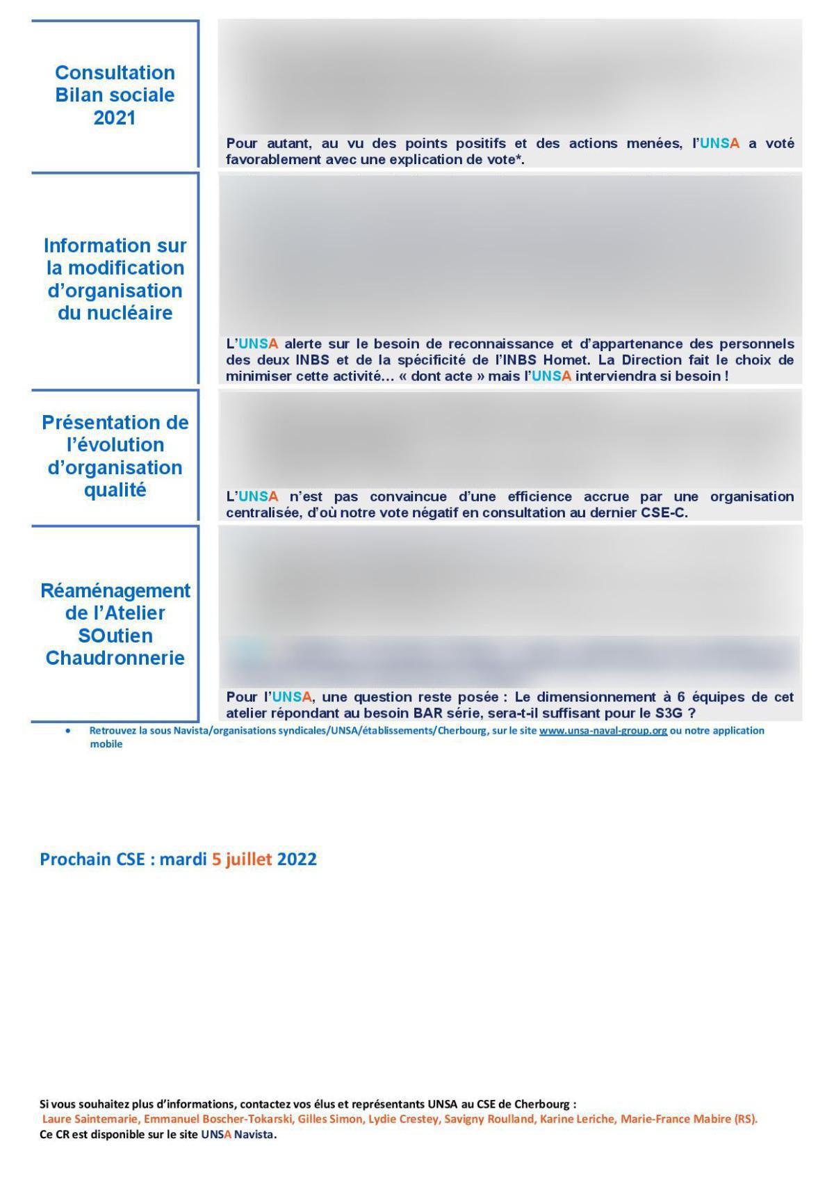 CSE de Cherbourg - Réunion du 8 juin 2022 - Compte rendu CSE de Cherbourg - Réunion du 8 juin 2022 - Compte rendu