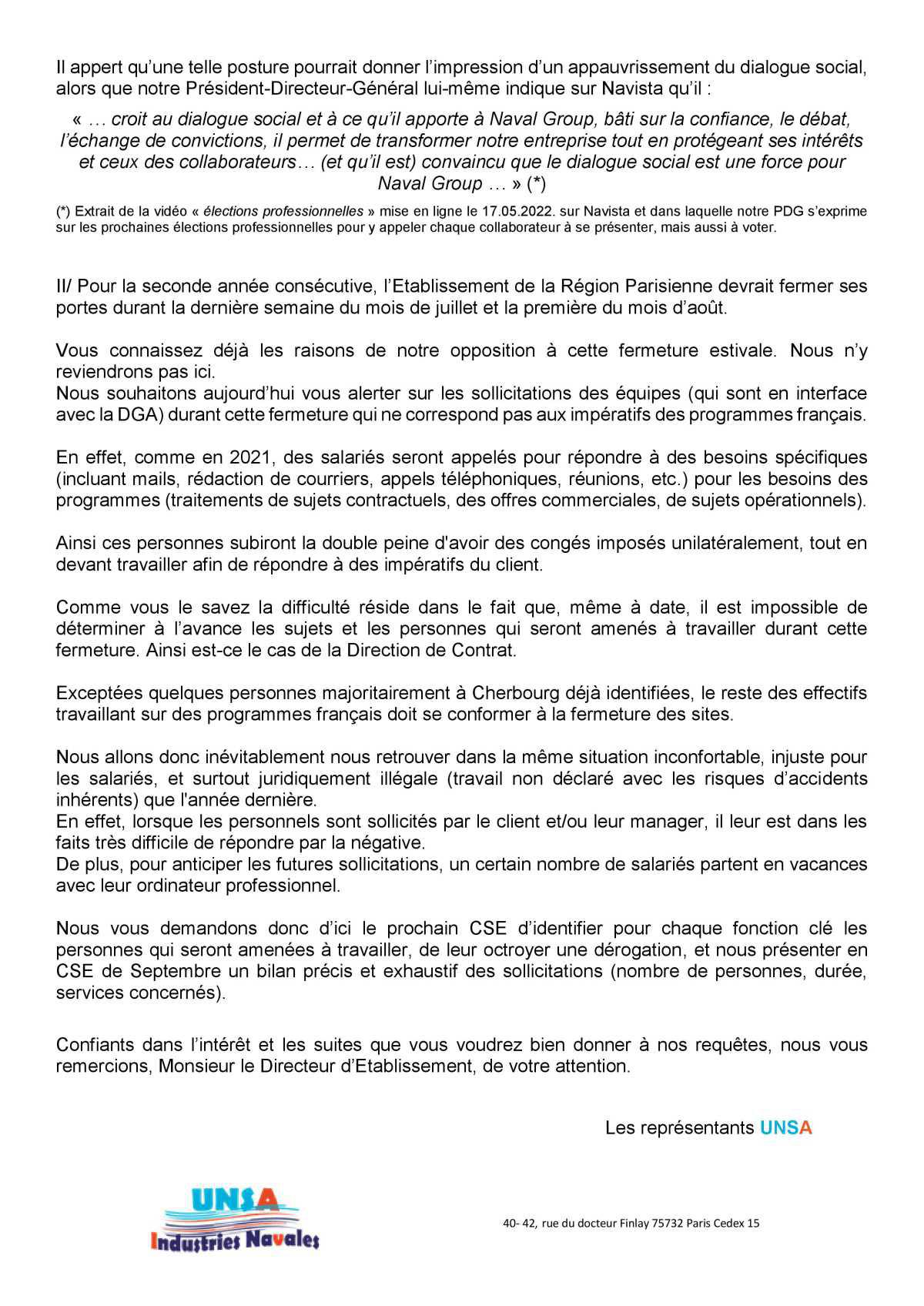 CSE Région Parisienne - Réunion du 14 juin 2022 - Déclaration Liminaire