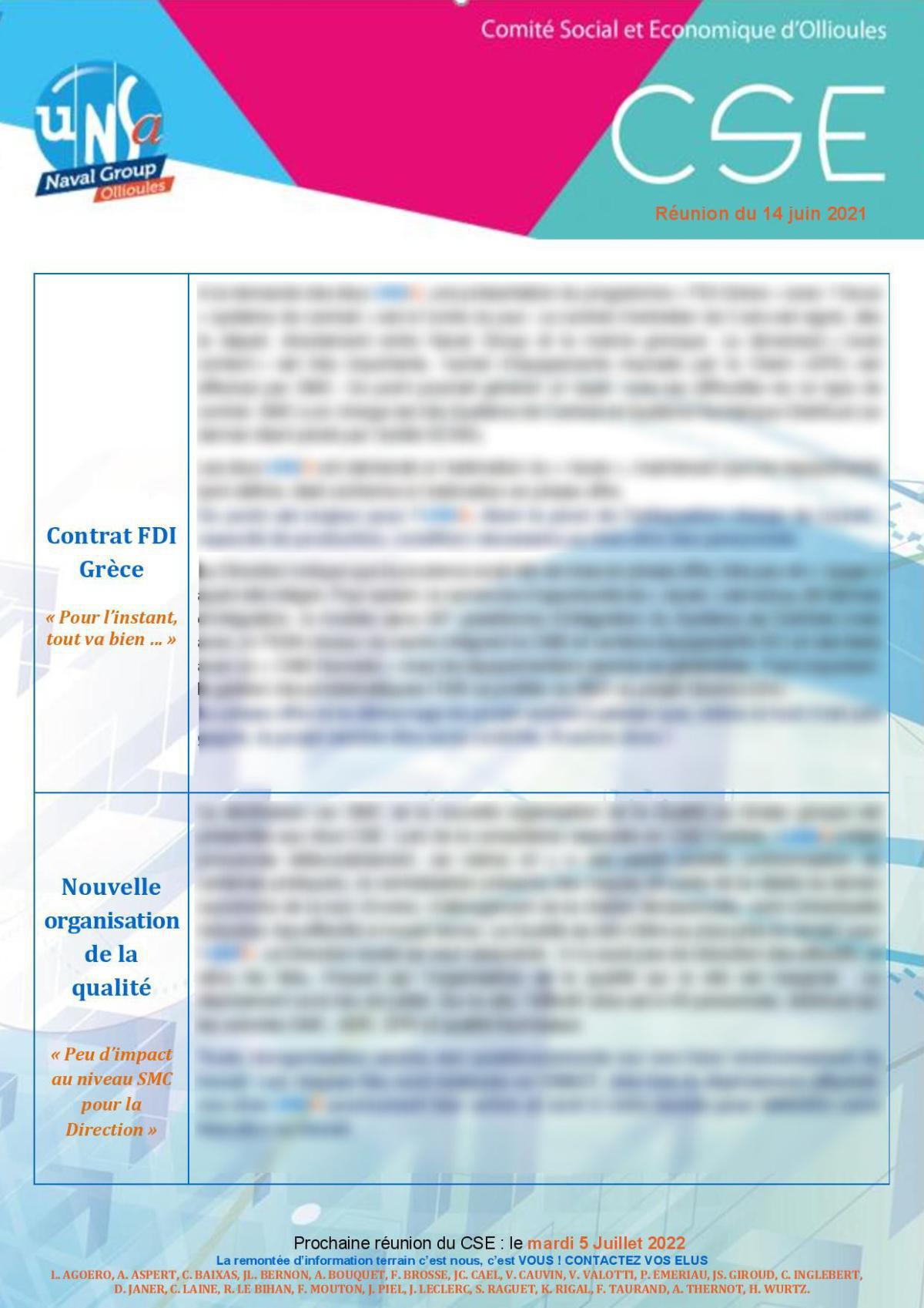 CSE d'Ollioules - Réunion du 14 juin - Compte rendu CSE d'Ollioules - Réunion du 14 juin - Compte rendu