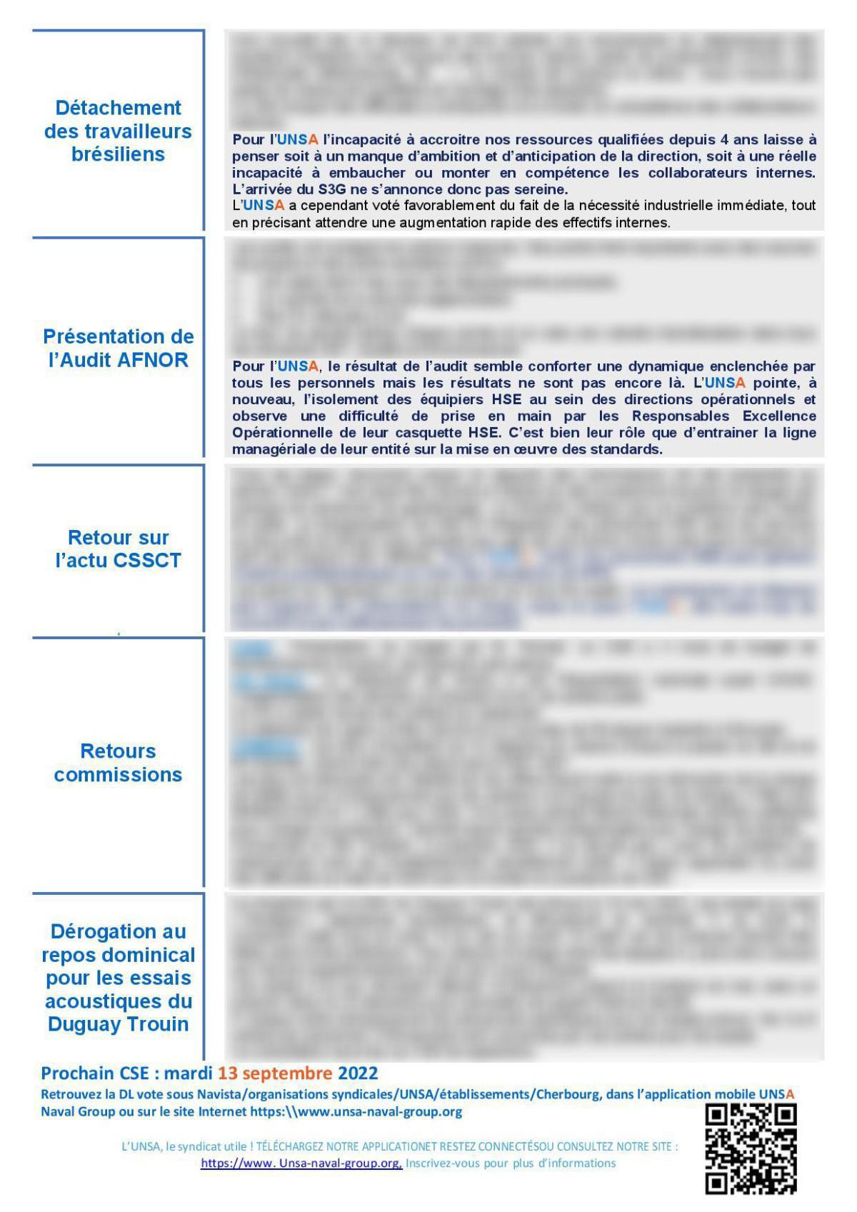 CSE de Cherbourg - Réunion du 5 juillet 2022 - Compte rendu CSE de Cherbourg - Réunion du 5 juillet 2022 - Compte rendu