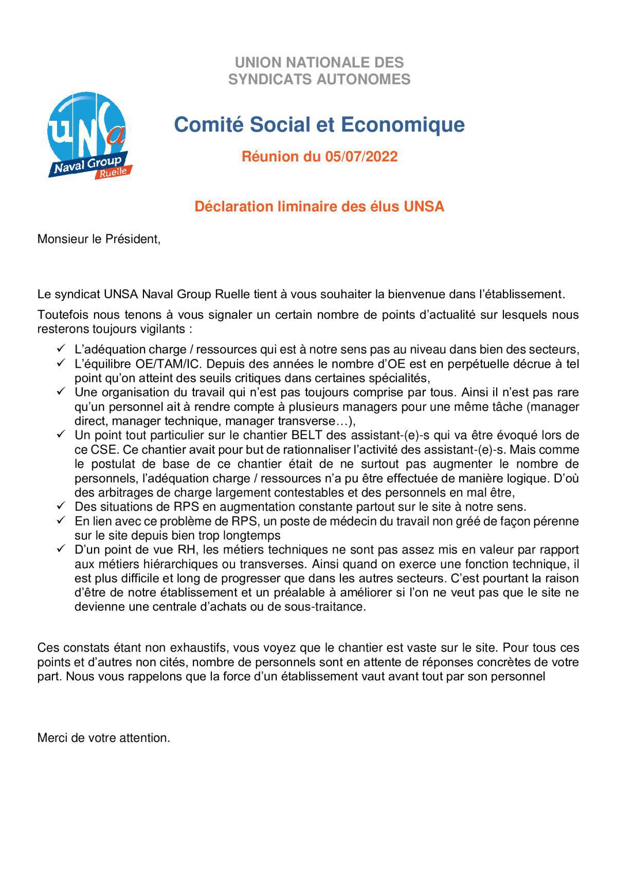 CSE de Ruelle - Réunion du 5 juillet 2022