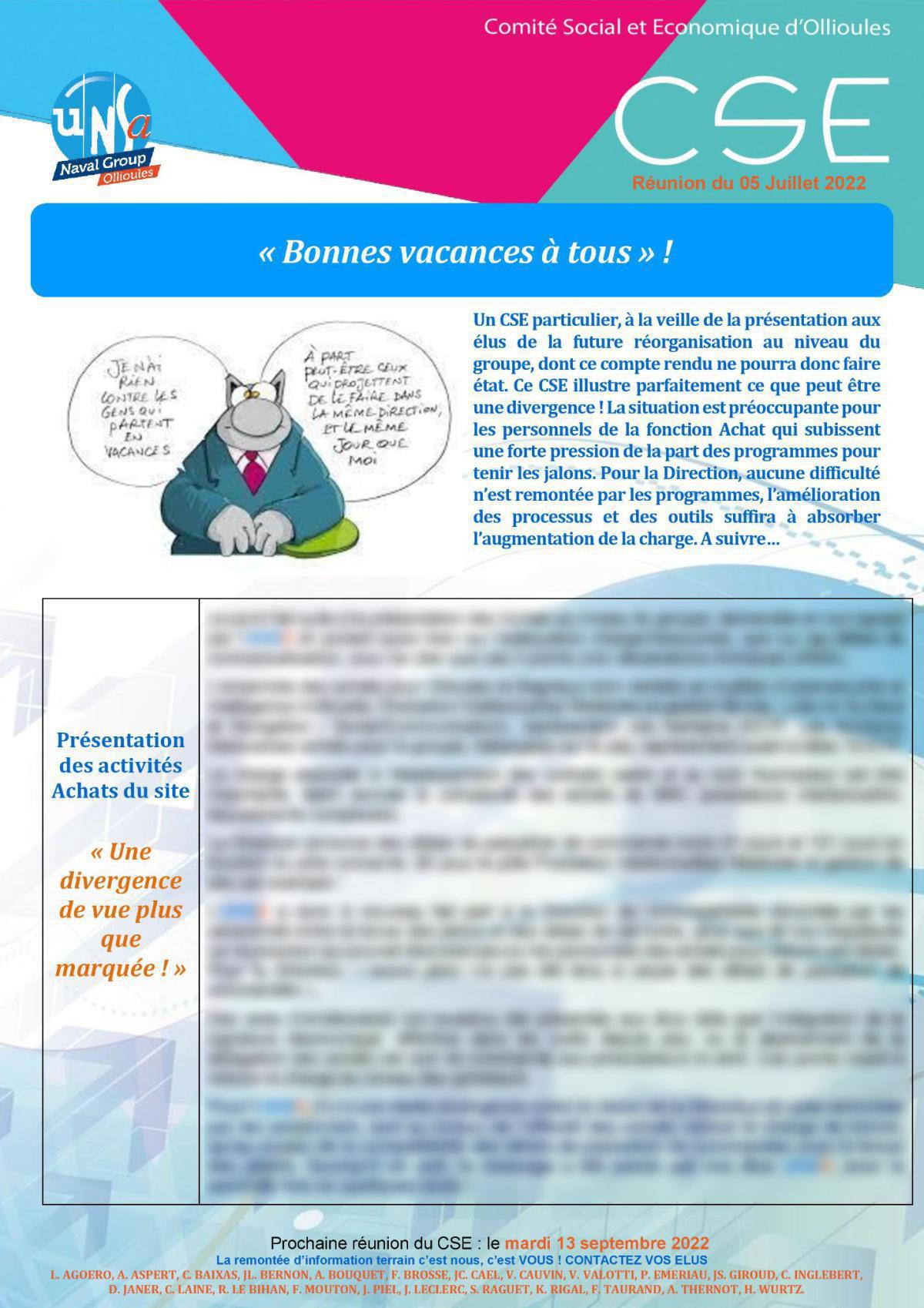 CSE d'Ollioules - Réunion du 5 juillet 2022 - Compte rendu CSE d'Ollioules - Réunion du 5 juillet 2022 - Compte rendu