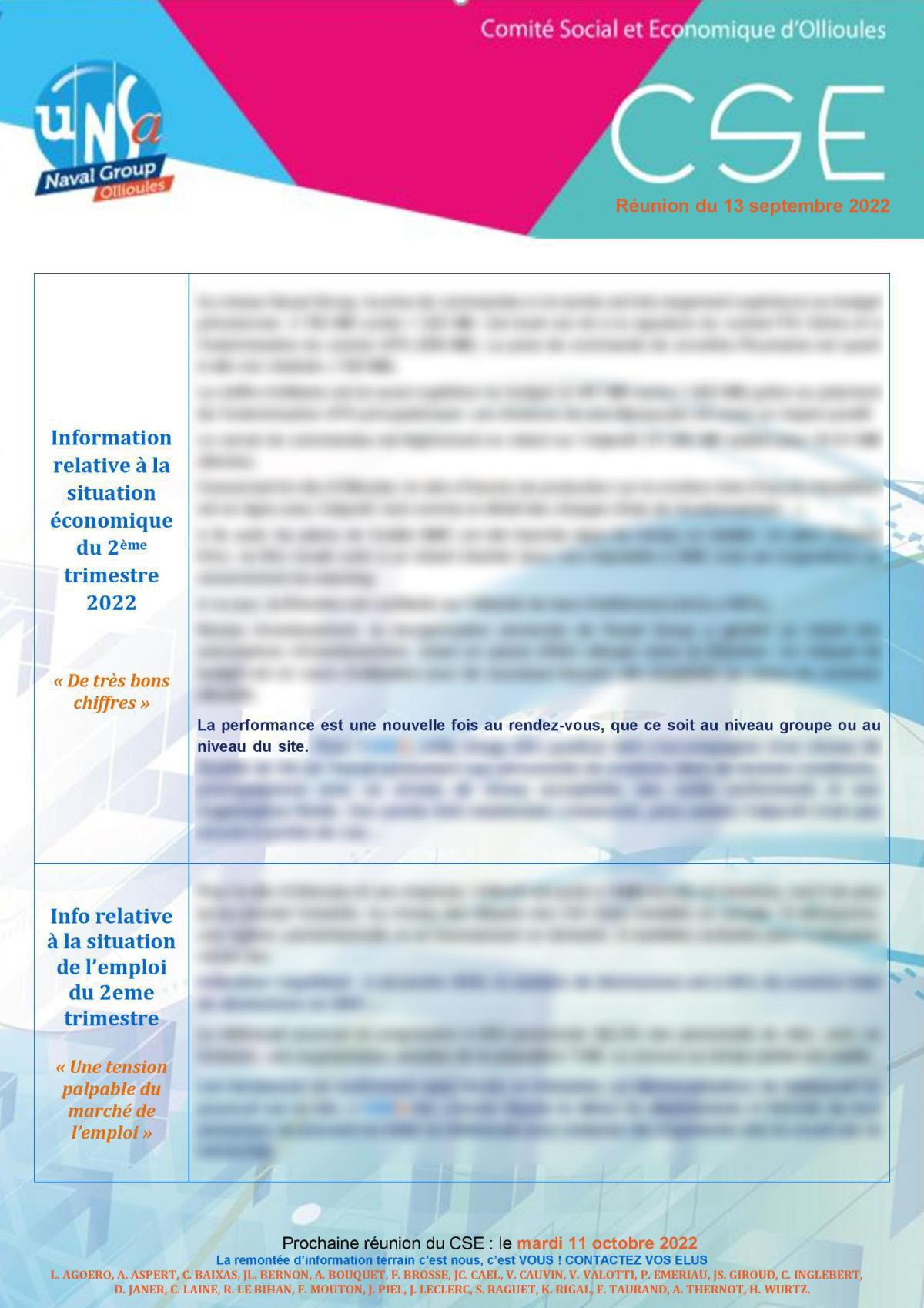 CSE d'Ollioules - Réunion du 13 septembre 2022 - Compte rendu CSE d'Ollioules - Réunion du 13 septembre 2022 - Compte rendu