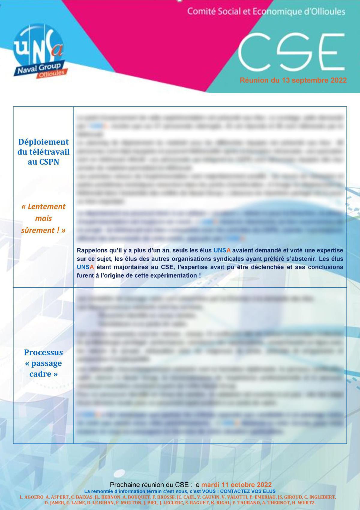 CSE d'Ollioules - Réunion du 13 septembre 2022 - Compte rendu CSE d'Ollioules - Réunion du 13 septembre 2022 - Compte rendu