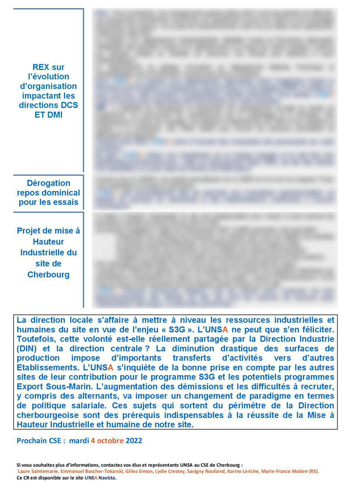 CSE de Cherbourg - Réunion du 13 septembre 2022 - Compte rendu CSE de Cherbourg - Réunion du 13 septembre 2022 - Compte rendu
