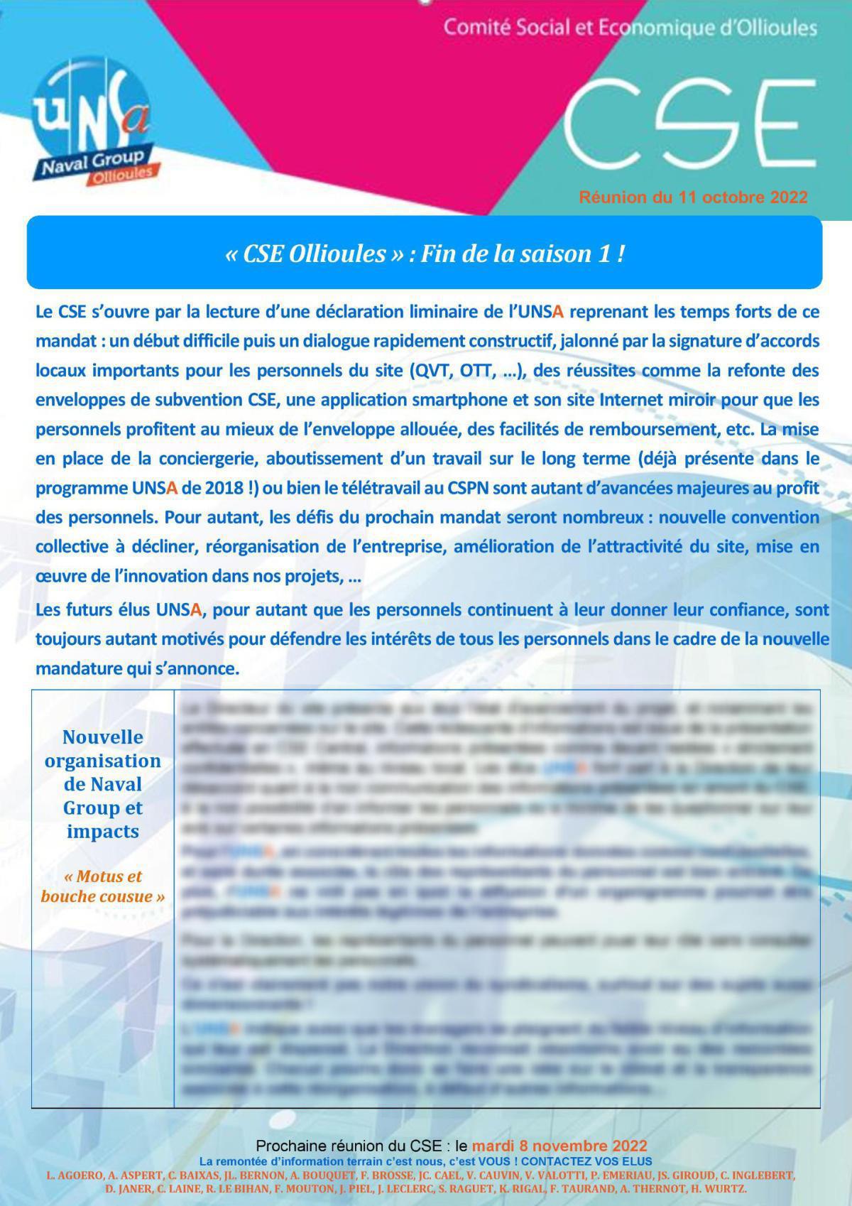 CSE d'Ollioules - Réunion du 11 octobre 2022 - Compte rendu CSE d'Ollioules - Réunion du 11 octobre 2022 - Compte rendu