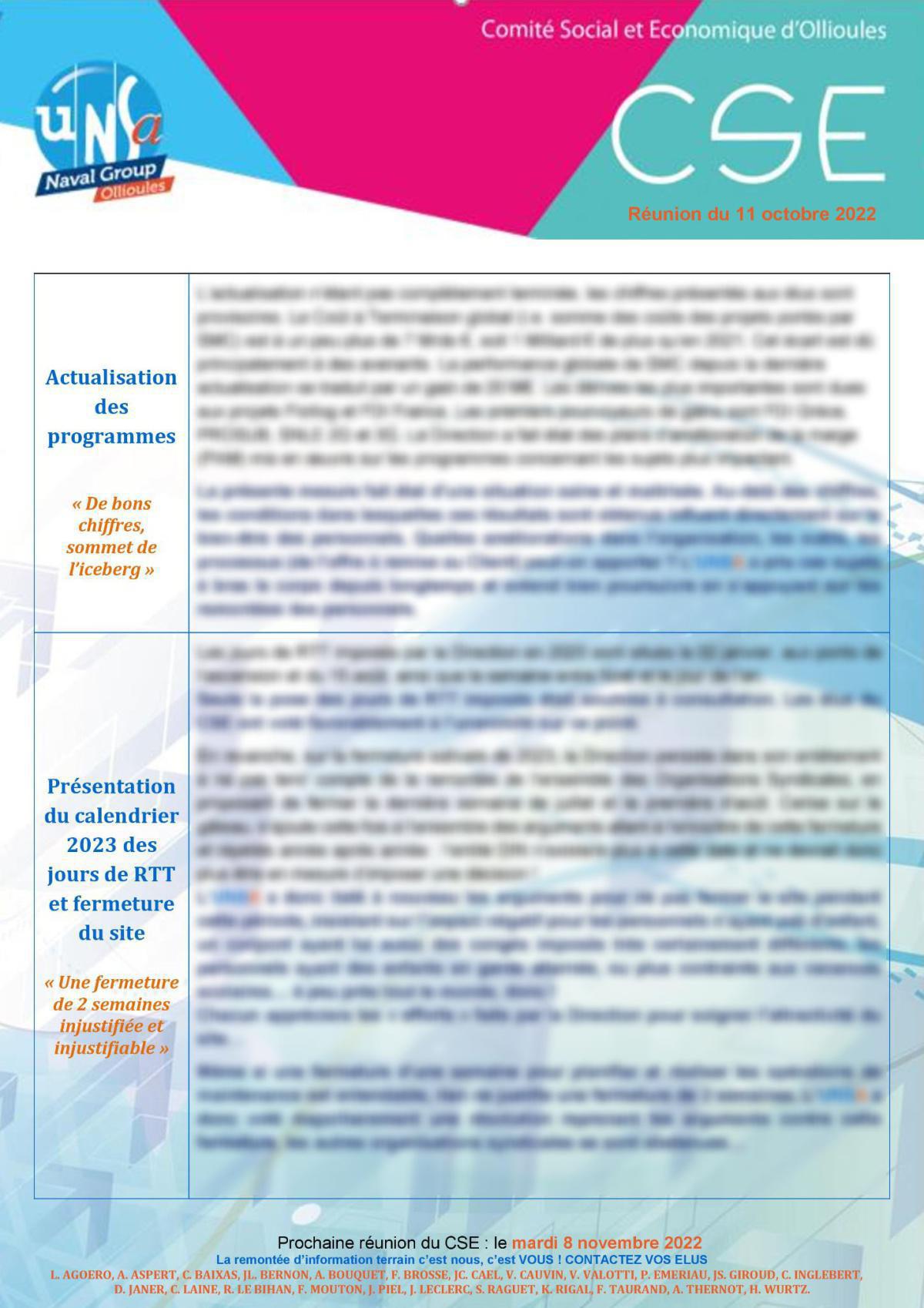 CSE d'Ollioules - Réunion du 11 octobre 2022 - Compte rendu CSE d'Ollioules - Réunion du 11 octobre 2022 - Compte rendu
