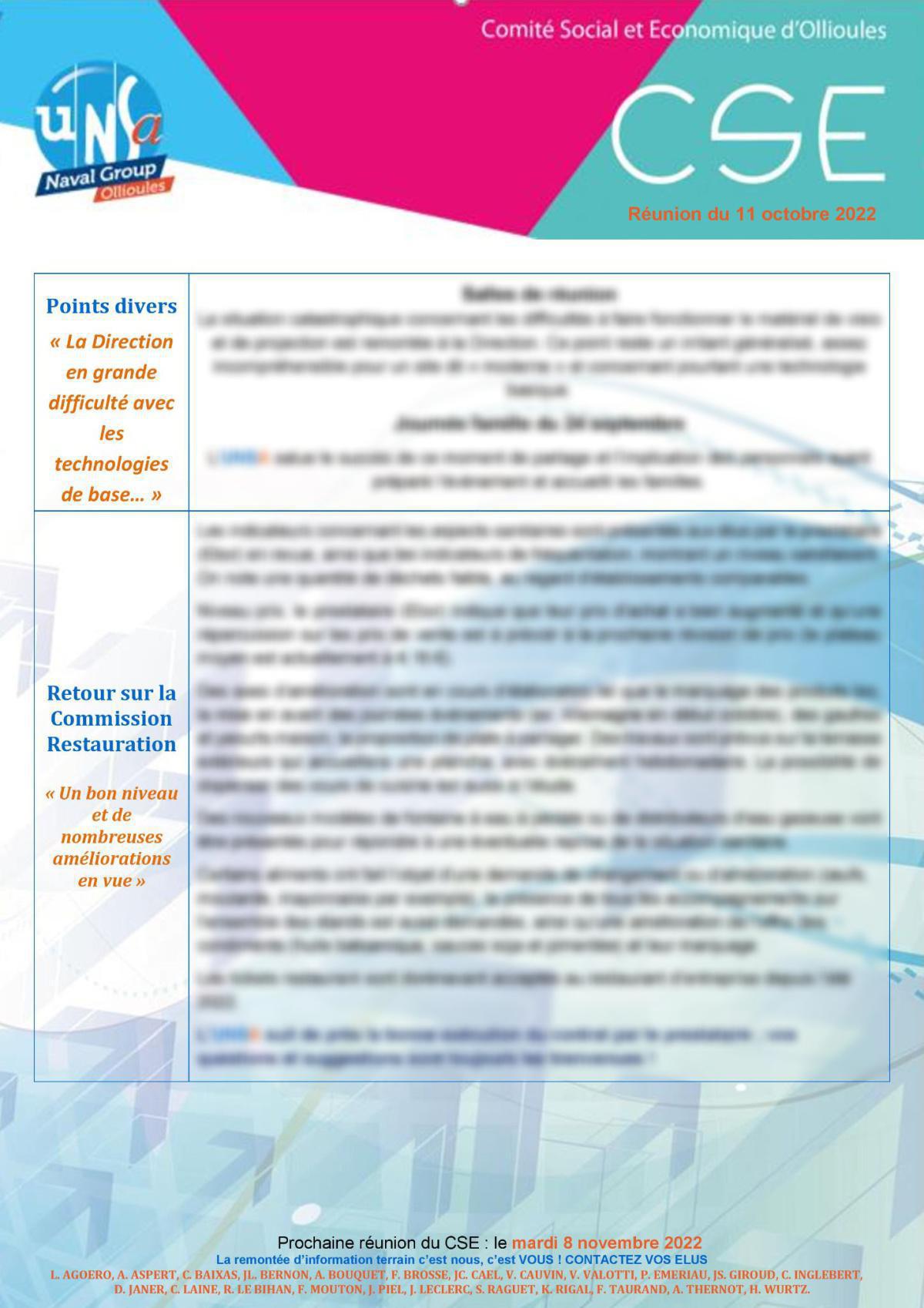 CSE d'Ollioules - Réunion du 11 octobre 2022 - Compte rendu CSE d'Ollioules - Réunion du 11 octobre 2022 - Compte rendu