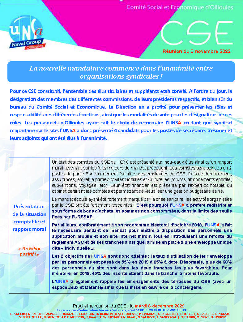CSE de constitution d'Ollioules- Réunion du 8 novembre 2022 - Compte rendu