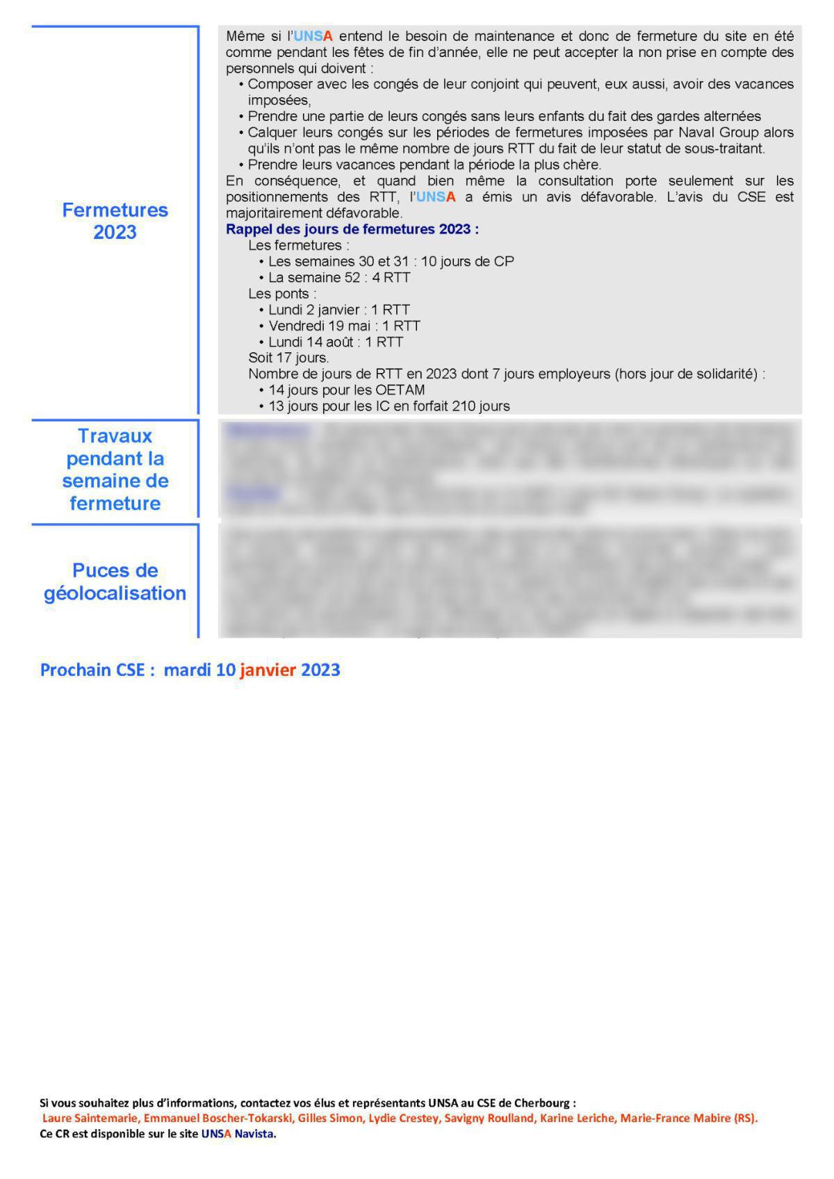 CSE de Cherbourg - Réunion du 6 décembre 2022 - Compte rendu CSE de Cherbourg - Réunion du 6 décembre 2022 - Compte rendu