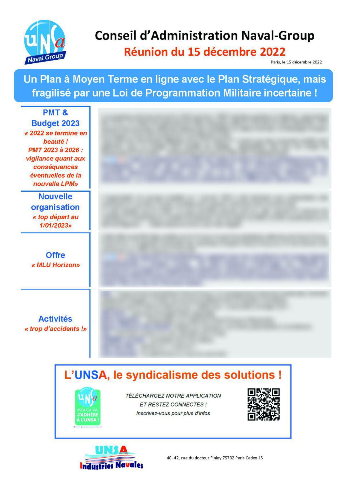 Conseil d'Administration : réunions du 15 décembre 2022 Conseil d'Administration : réunions du 15 décembre 2022