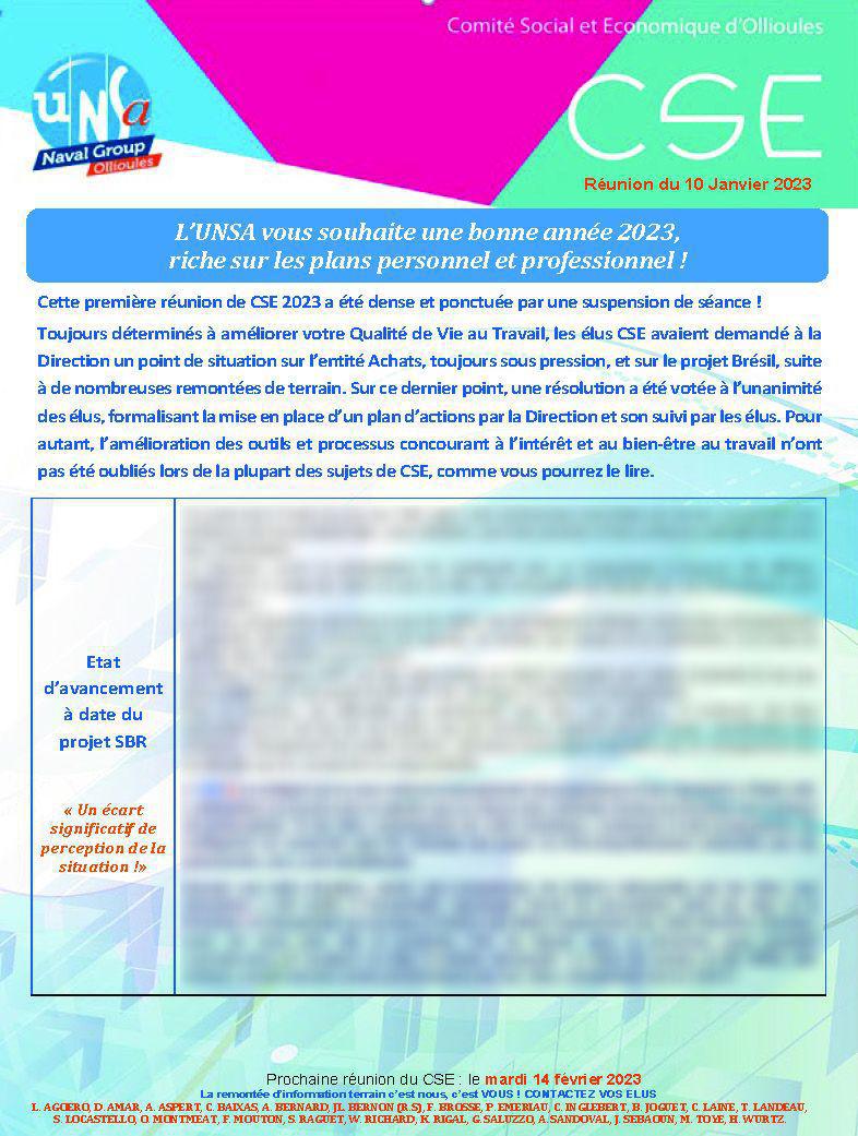 CSE d'Ollioules - Réunion du 10 janvier 2023 - Compte rendu