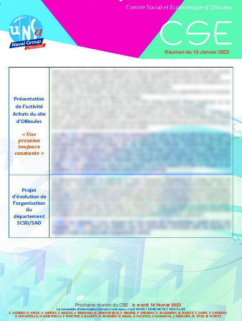 CSE d'Ollioules - Réunion du 10 janvier 2023 - Compte rendu CSE d'Ollioules - Réunion du 10 janvier 2023 - Compte rendu