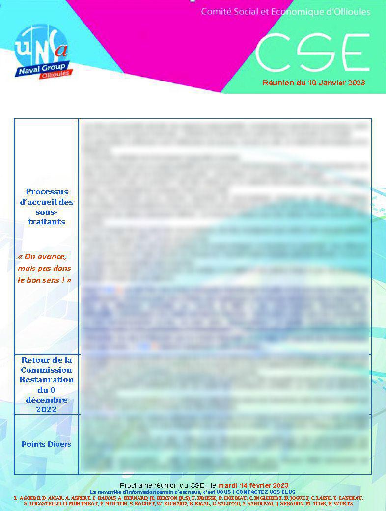 CSE d'Ollioules - Réunion du 10 janvier 2023 - Compte rendu CSE d'Ollioules - Réunion du 10 janvier 2023 - Compte rendu