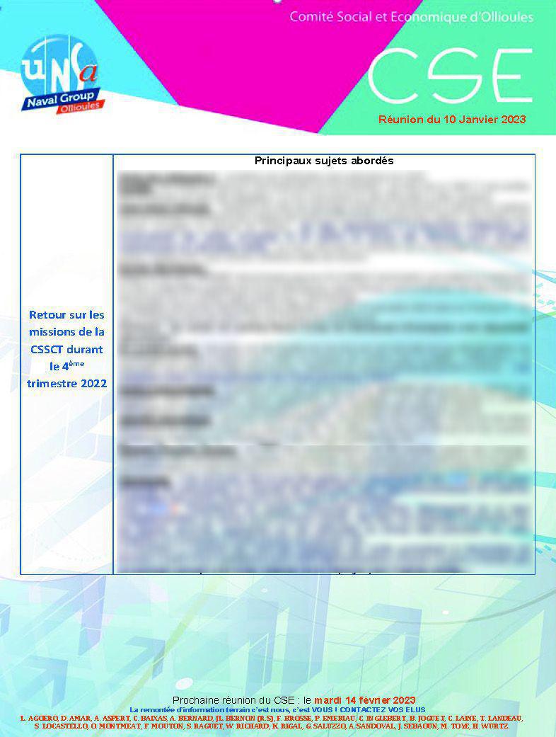 CSE d'Ollioules - Réunion du 10 janvier 2023 - Compte rendu CSE d'Ollioules - Réunion du 10 janvier 2023 - Compte rendu