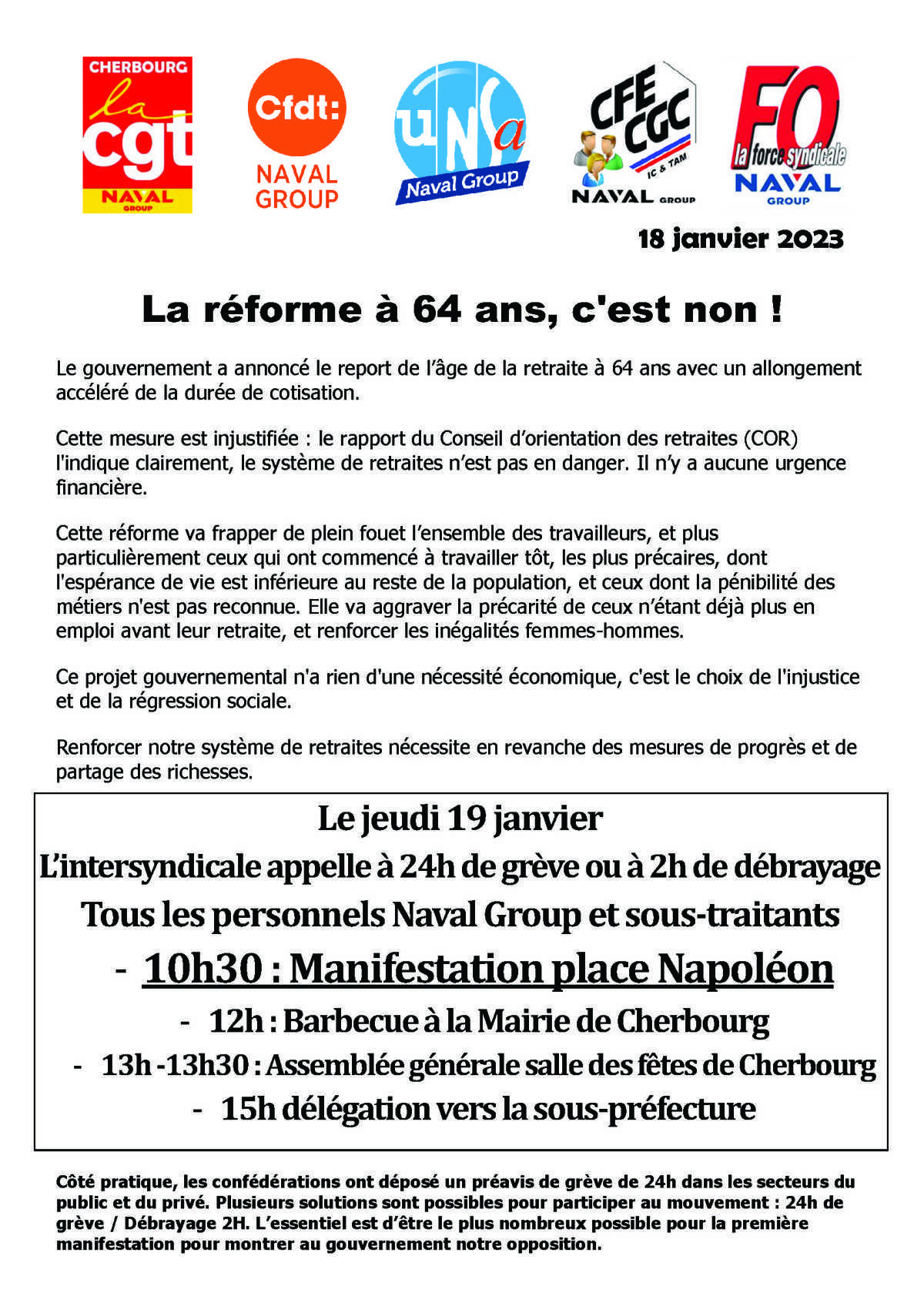 Réforme des retraites : mobilisation du 19 janvier 2023 à Cherbourg