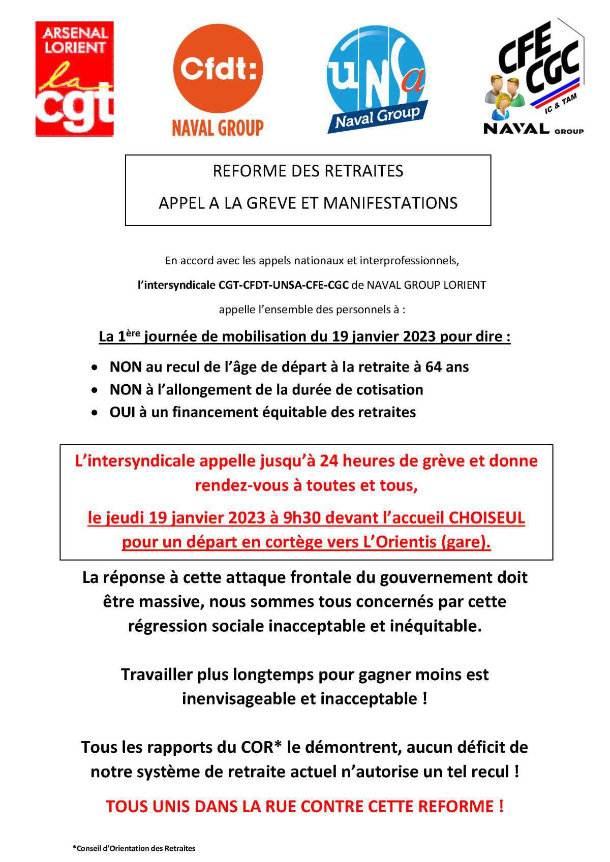 Réforme des retraites : mobilisation du 19 janvier 2023 à Lorient