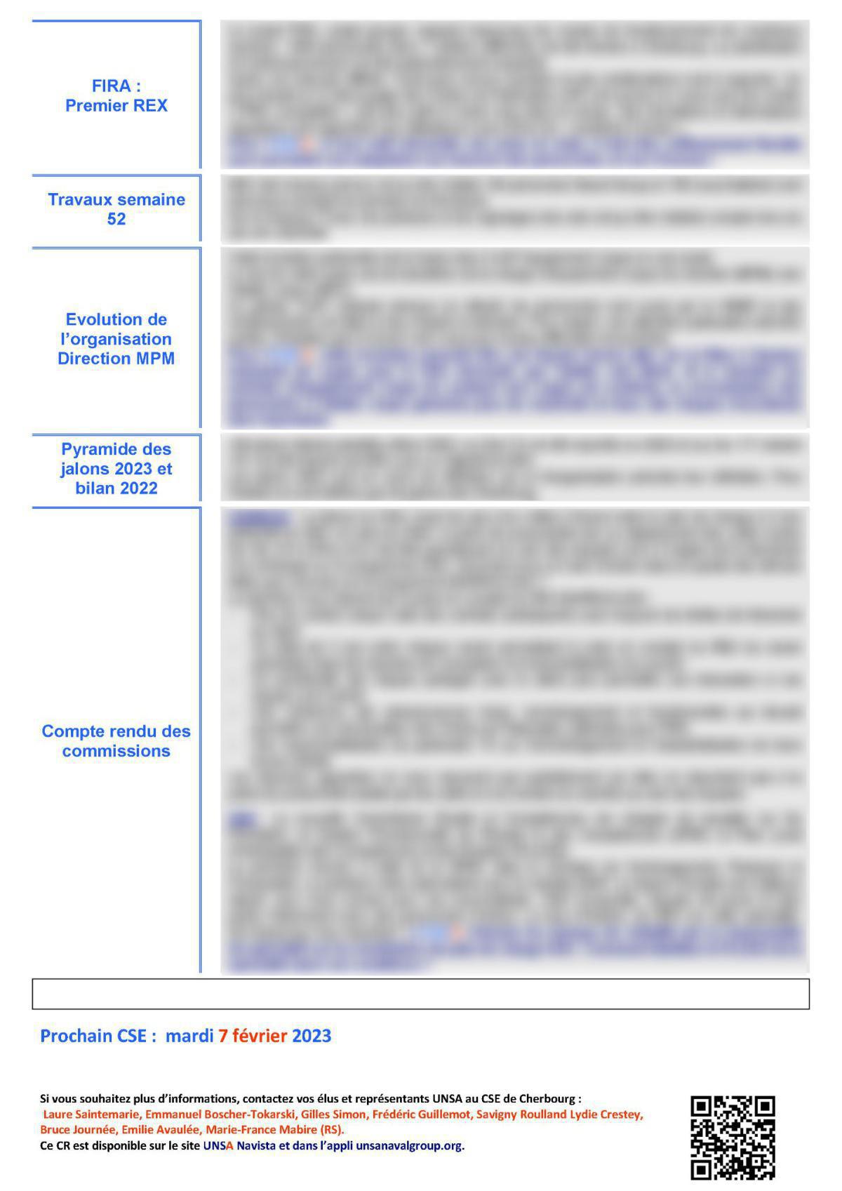 CSE de Cherbourg - Réunion du 10 janvier 2023 - Compte rendu CSE de Cherbourg - Réunion du 10 janvier 2023 - Compte rendu