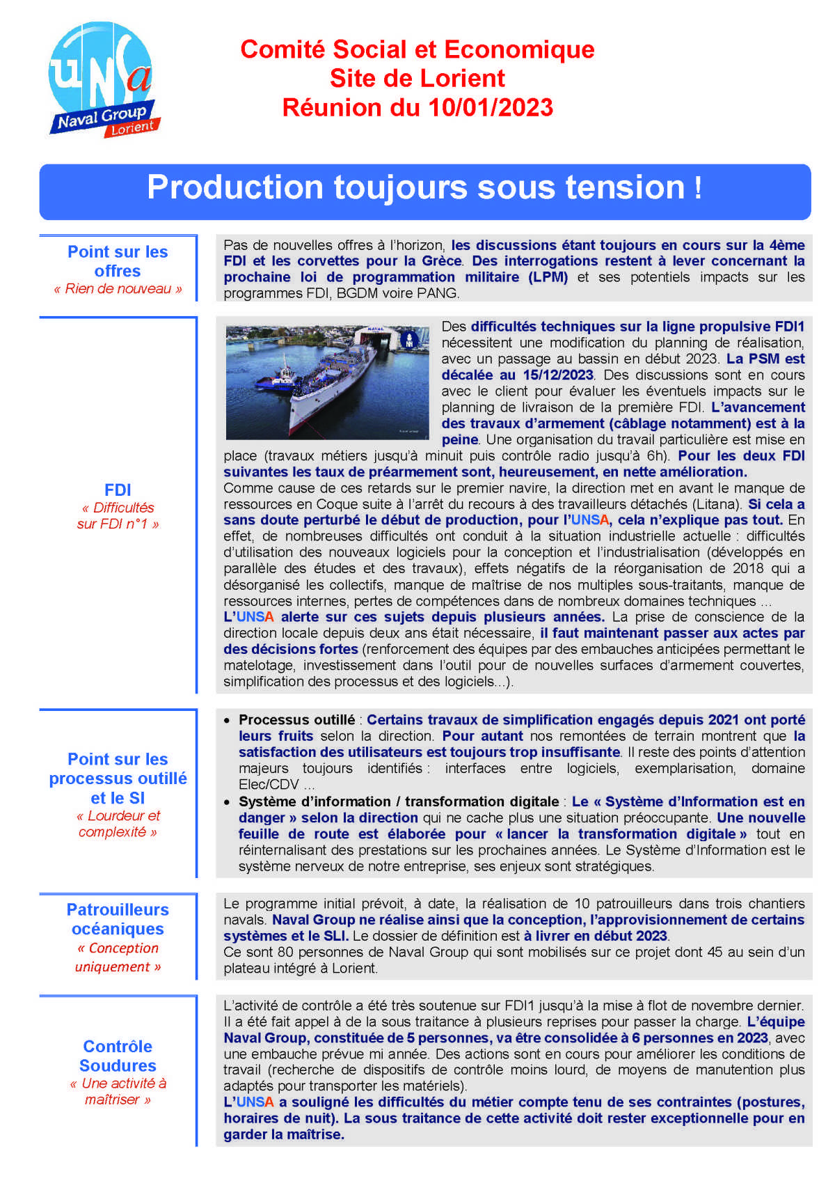 CSE de Lorient - Réunion du 10 janvier 2023 - Compte rendu