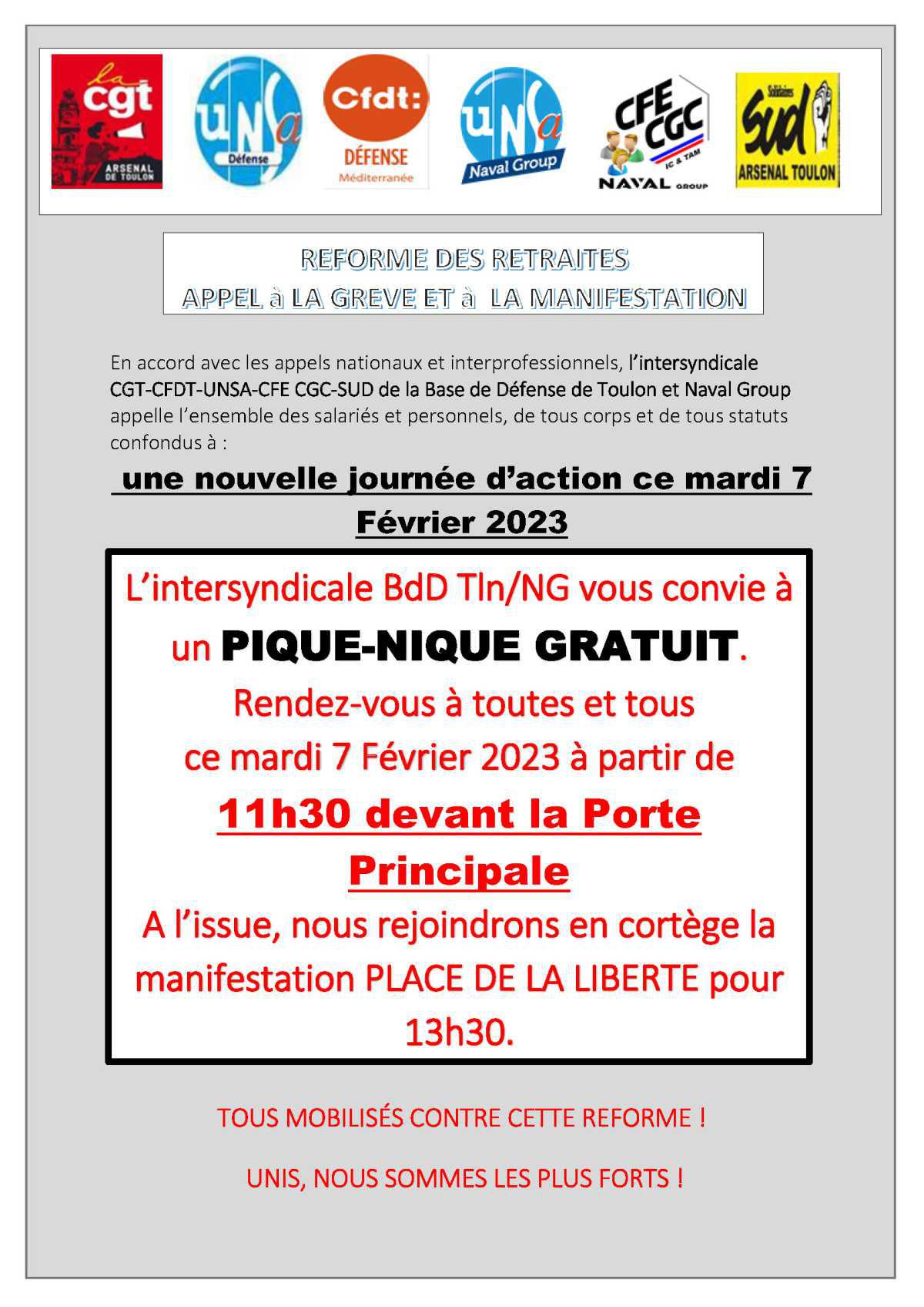 REFORME DES RETRAITES : MANIFESTATION DU 7 FEVRIER à Toulon