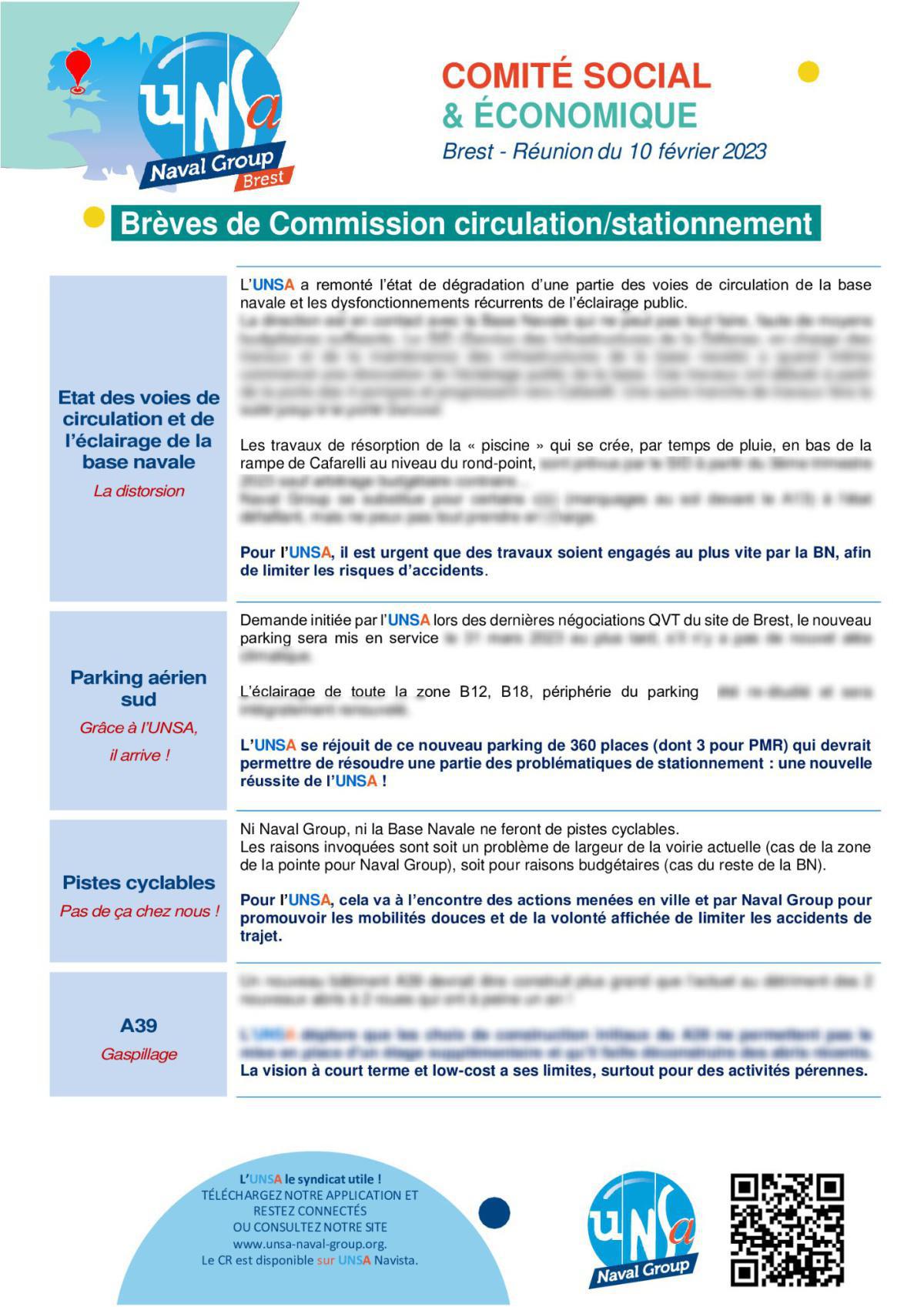 CSE de Brest - Réunion du 10 février 2023 - Commission circulation