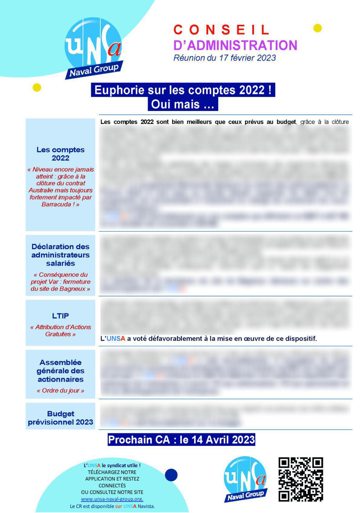 Conseil d'Administration : réunions du 17 février 2023 Conseil d'Administration : réunions du 17 février 2023