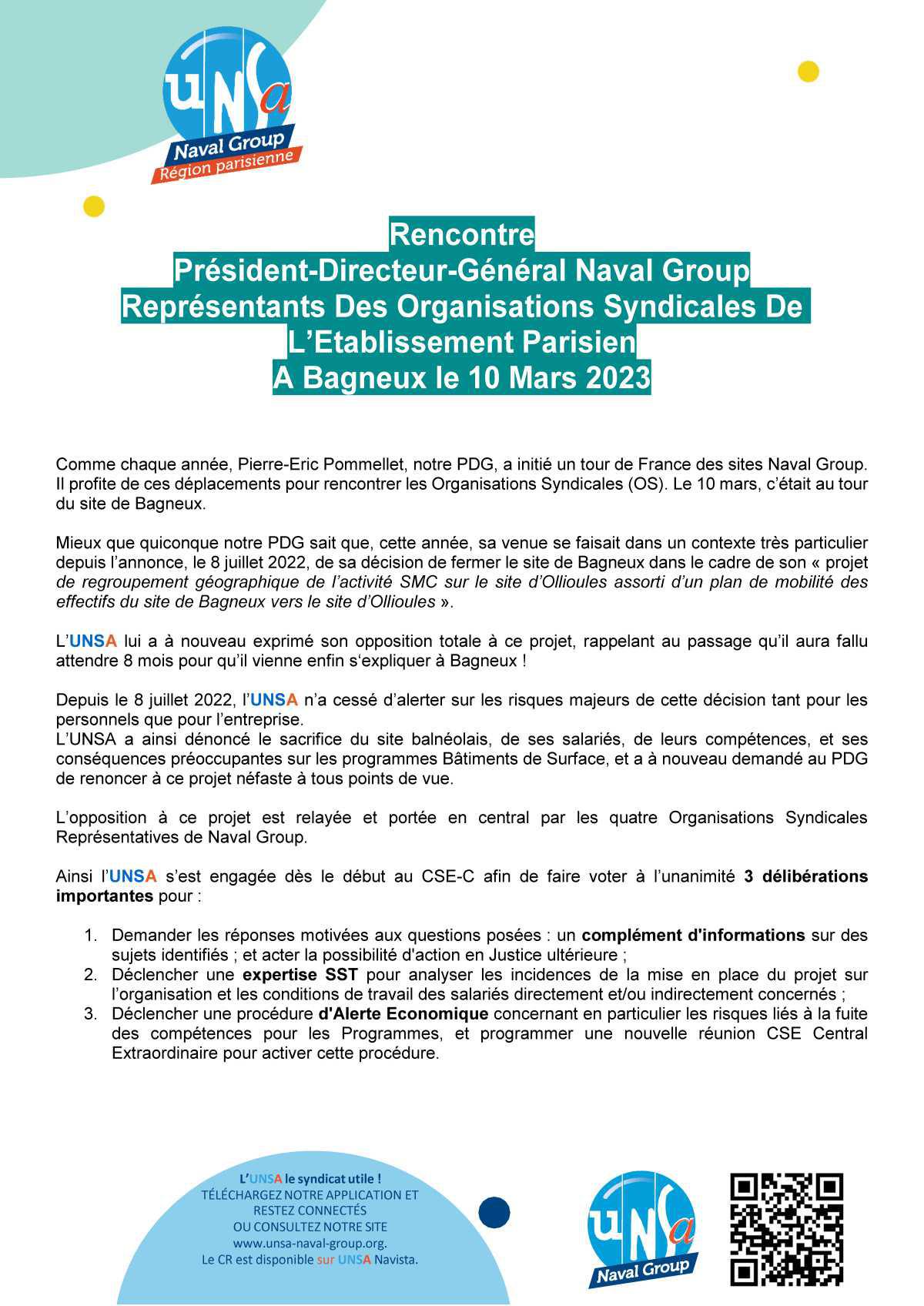 Rencontre Président-Directeur-Général Naval Group Représentants Des Organisations Syndicales De L’Etablissement Parisien - Bagneux le 10 Mars 2023