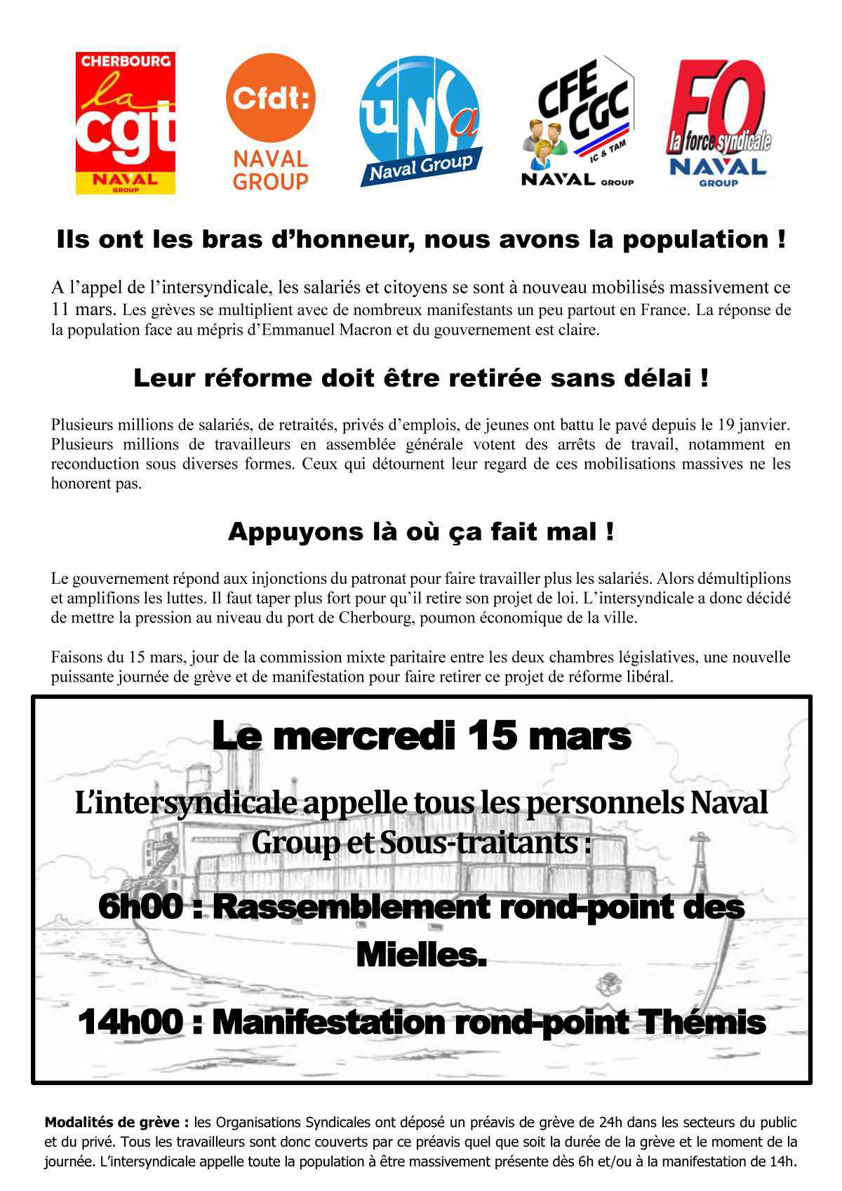REFORME DES RETRAITES : Mobilisation du 15 mars 2023 à Cherbourg