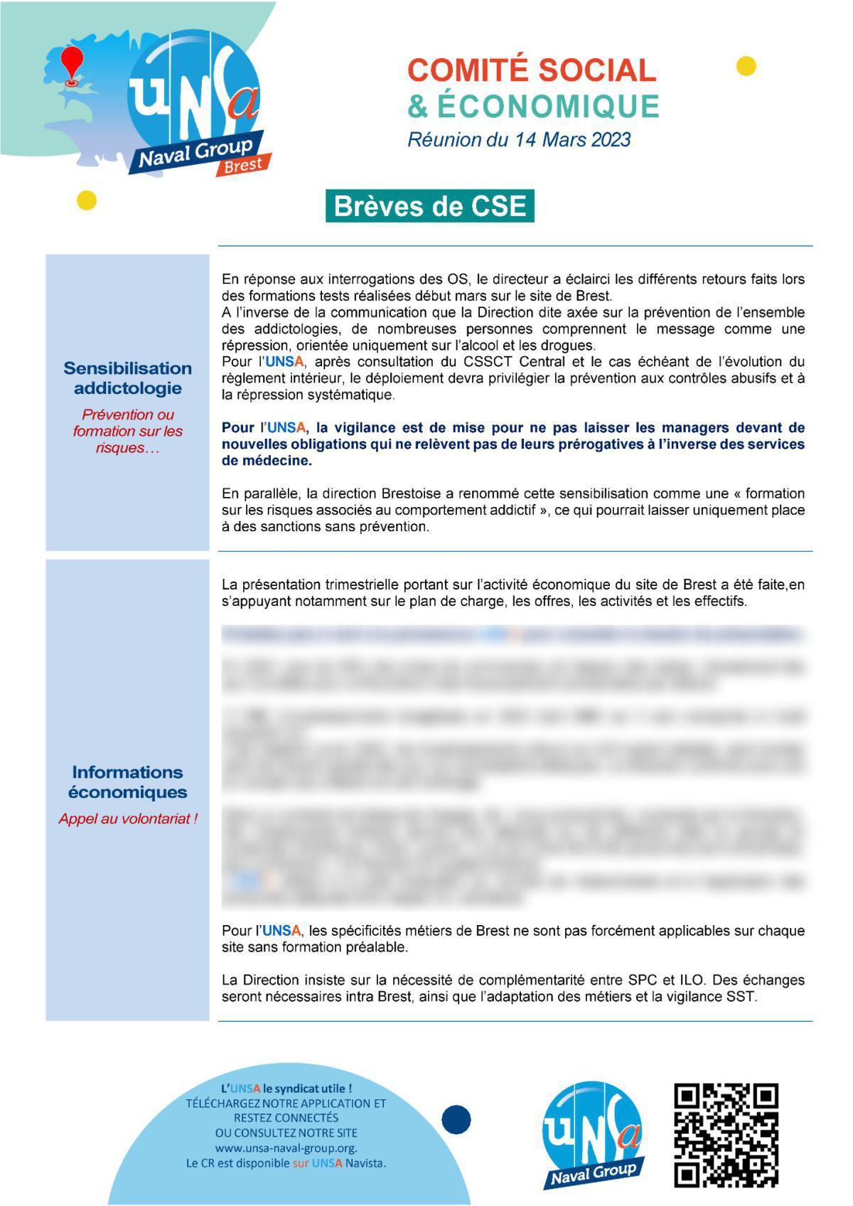 CSE de Brest - Réunion du 14 mars 2023 - Compte rendu