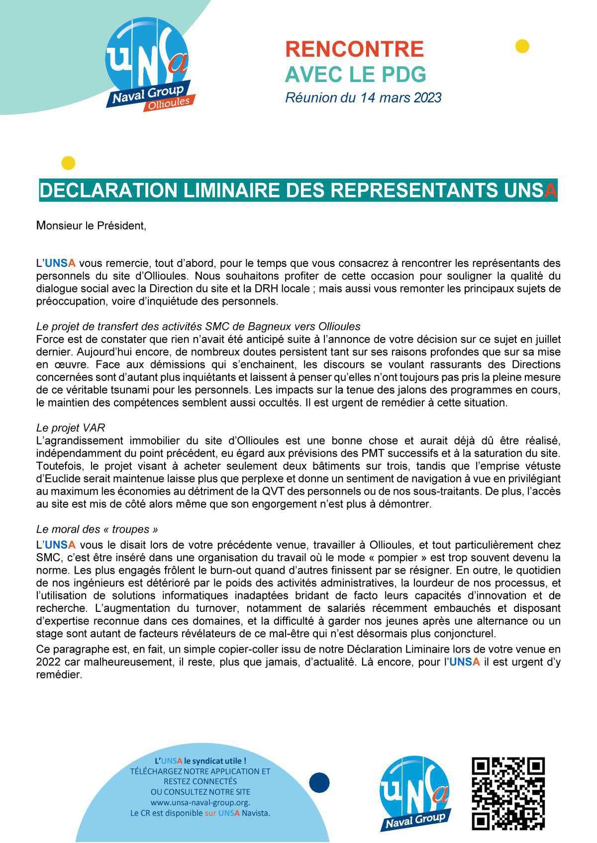RENCONTRE AVEC LE PDG : Réunion du 14 mars 2023