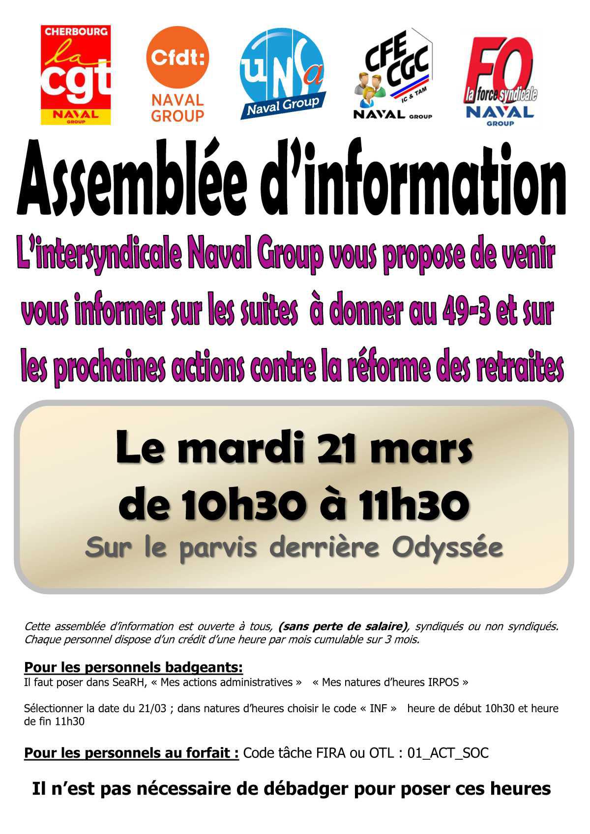 REFORME DES RETRAITES : Assemblée d'information le mardi 21 mars 2023 à Cherbourg
