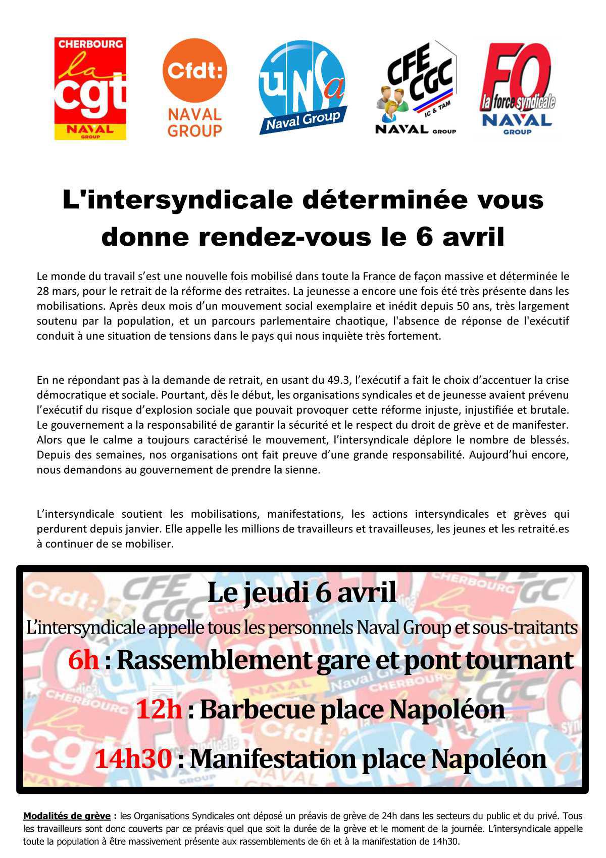 REFORME DES RETRAITES : Mobilisation du 6 avril 2023 à Cherbourg