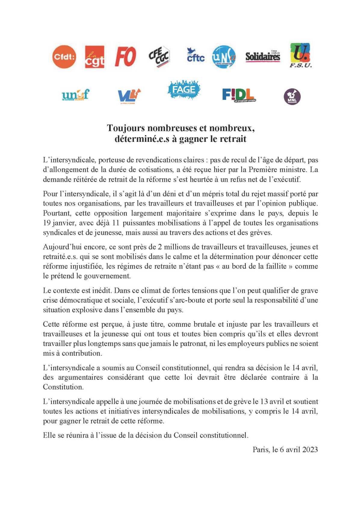 Réforme des retraites : Toujours nombreuses et nombreux, déterminé.e.s à gagner le retrait !