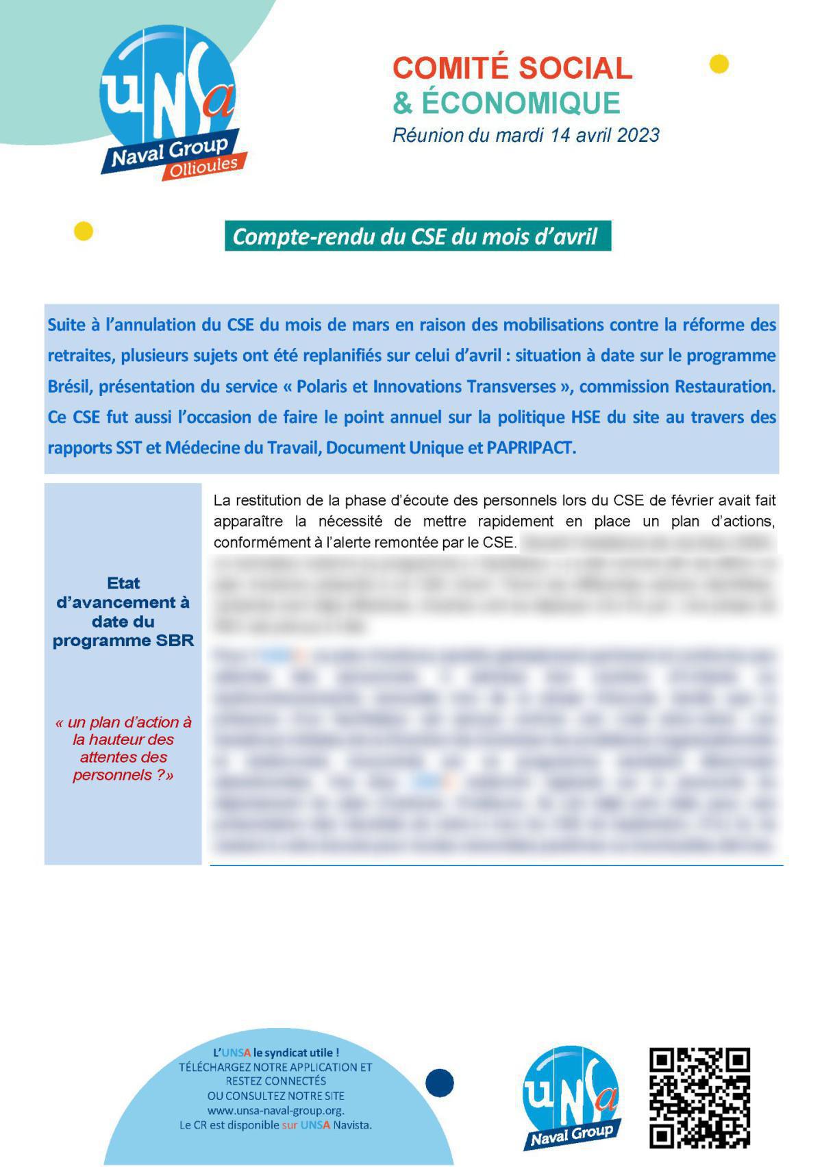 CSE d'Ollioules - Réunion du 14 avril 2023 - Compte rendu CSE d'Ollioules - Réunion du 14 avril 2023 - Compte rendu