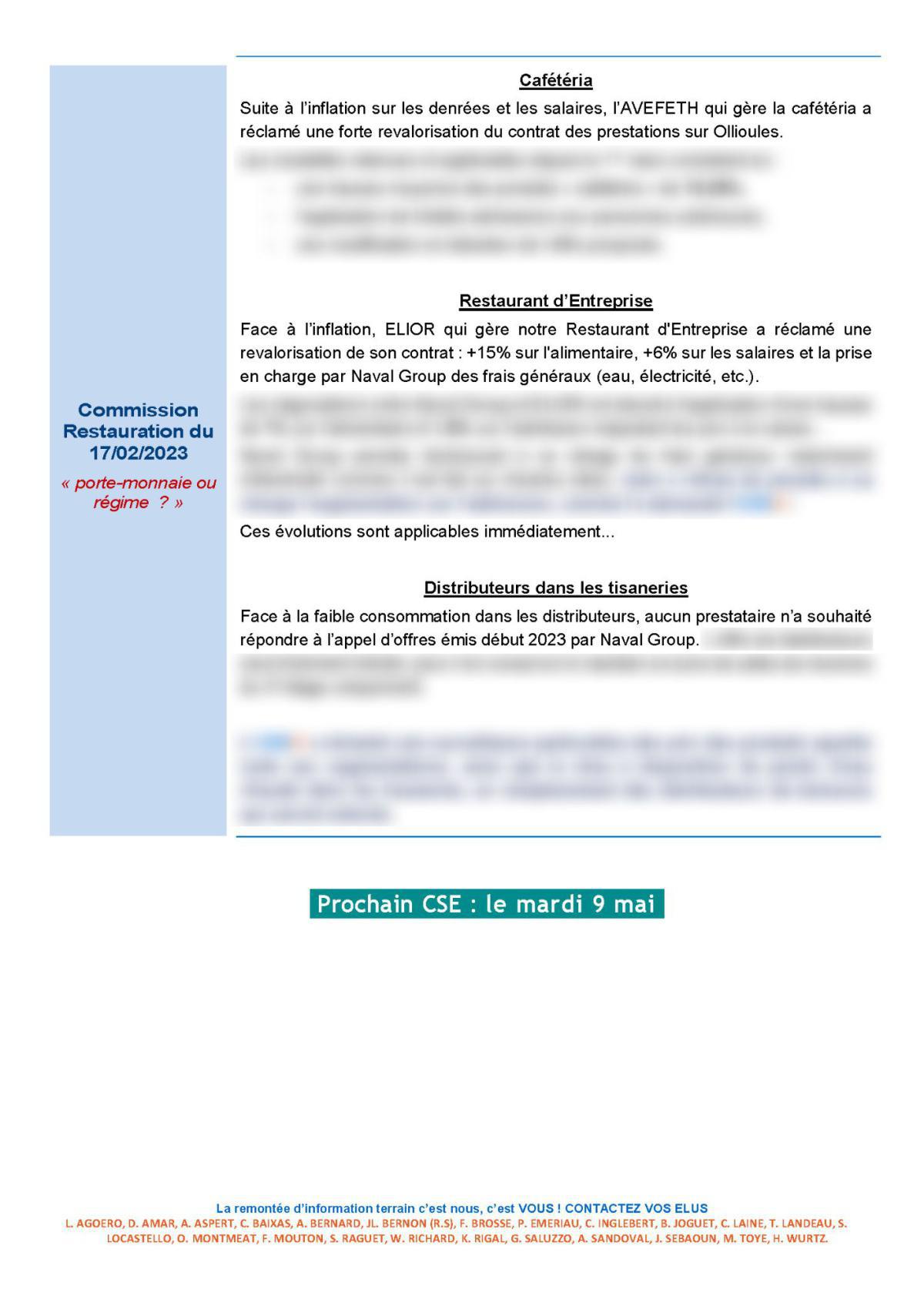 CSE d'Ollioules - Réunion du 14 avril 2023 - Compte rendu