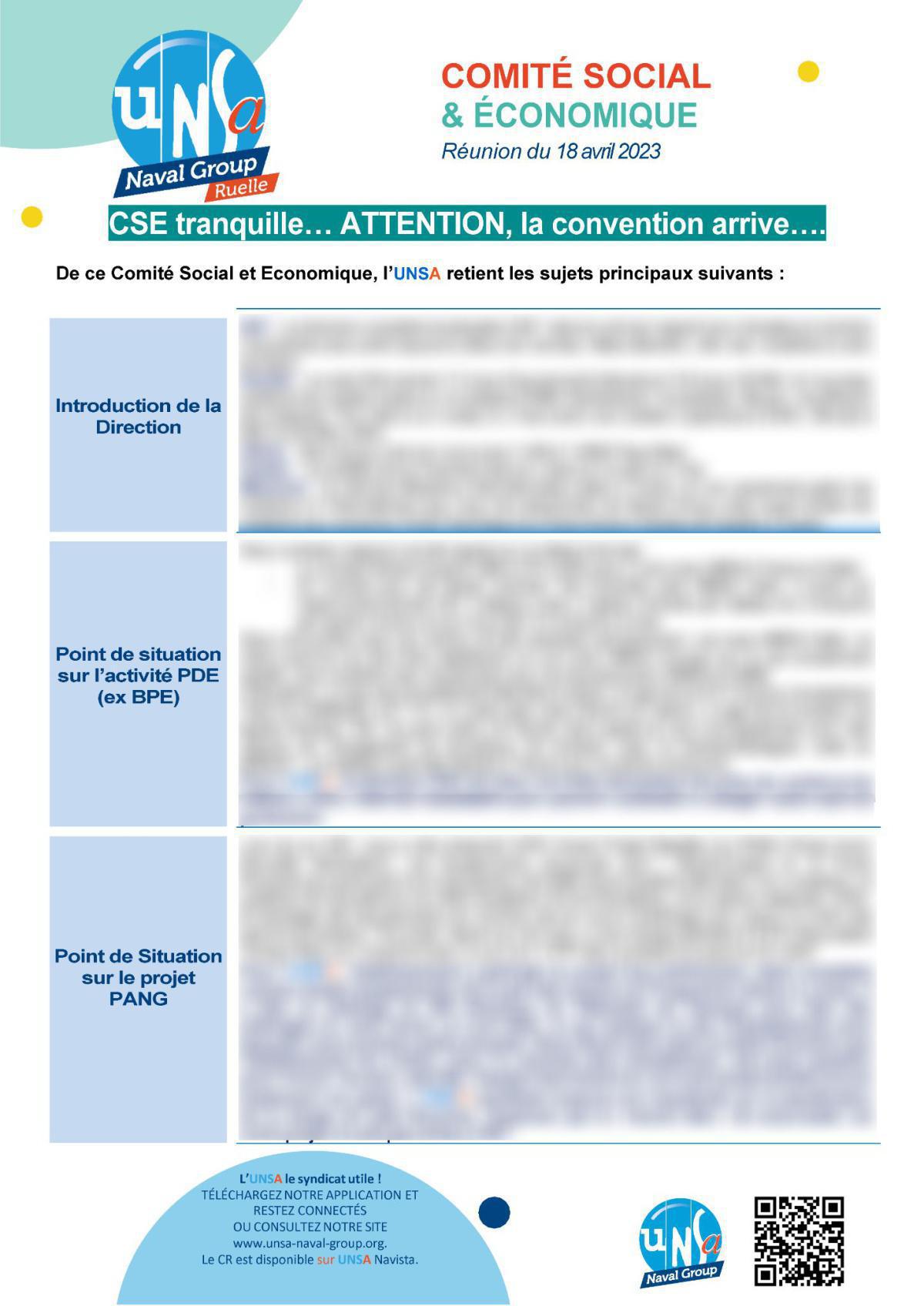 CSE de Ruelle - Réunion du 18 avril 2023 - Compte rendu CSE de Ruelle - Réunion du 18 avril 2023 - Compte rendu