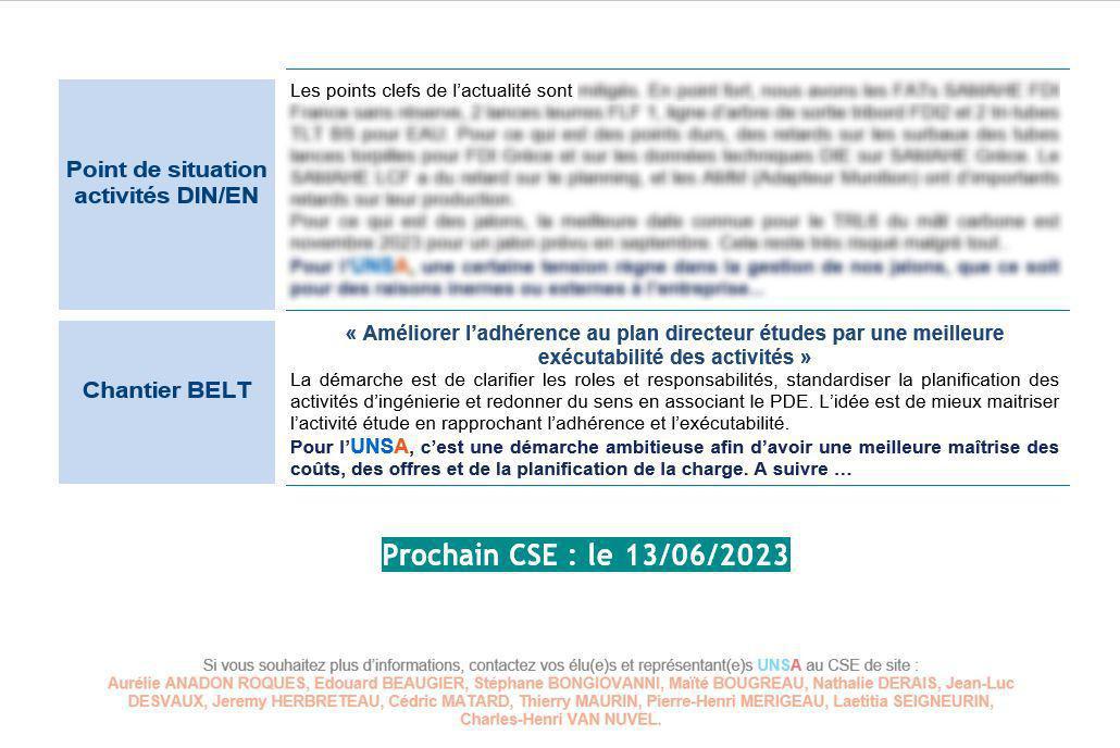 CSE de Ruelle - Réunion du 9 mai 2023 - Compte rendu et déclaration liminaire