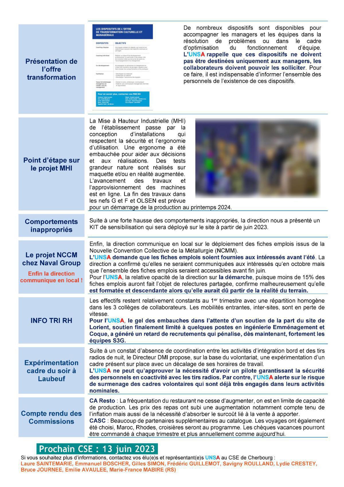CSE de Cherbourg - Réunion du 16 mai 2023 - Compte rendu CSE de Cherbourg - Réunion du 16 mai 2023 - Compte rendu