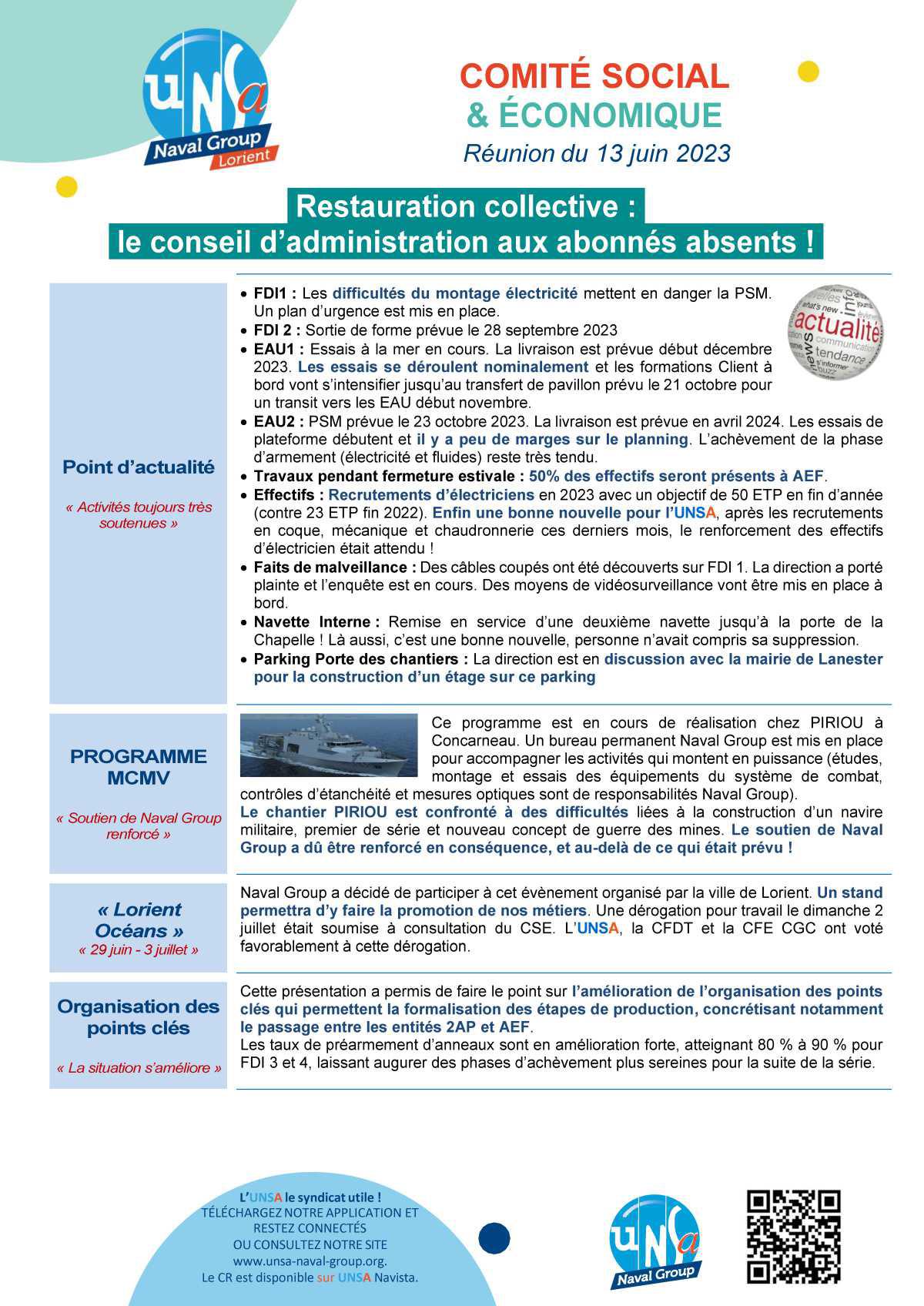 CSE de Lorient - Réunion du 13 juin 2023 - Compte rendu