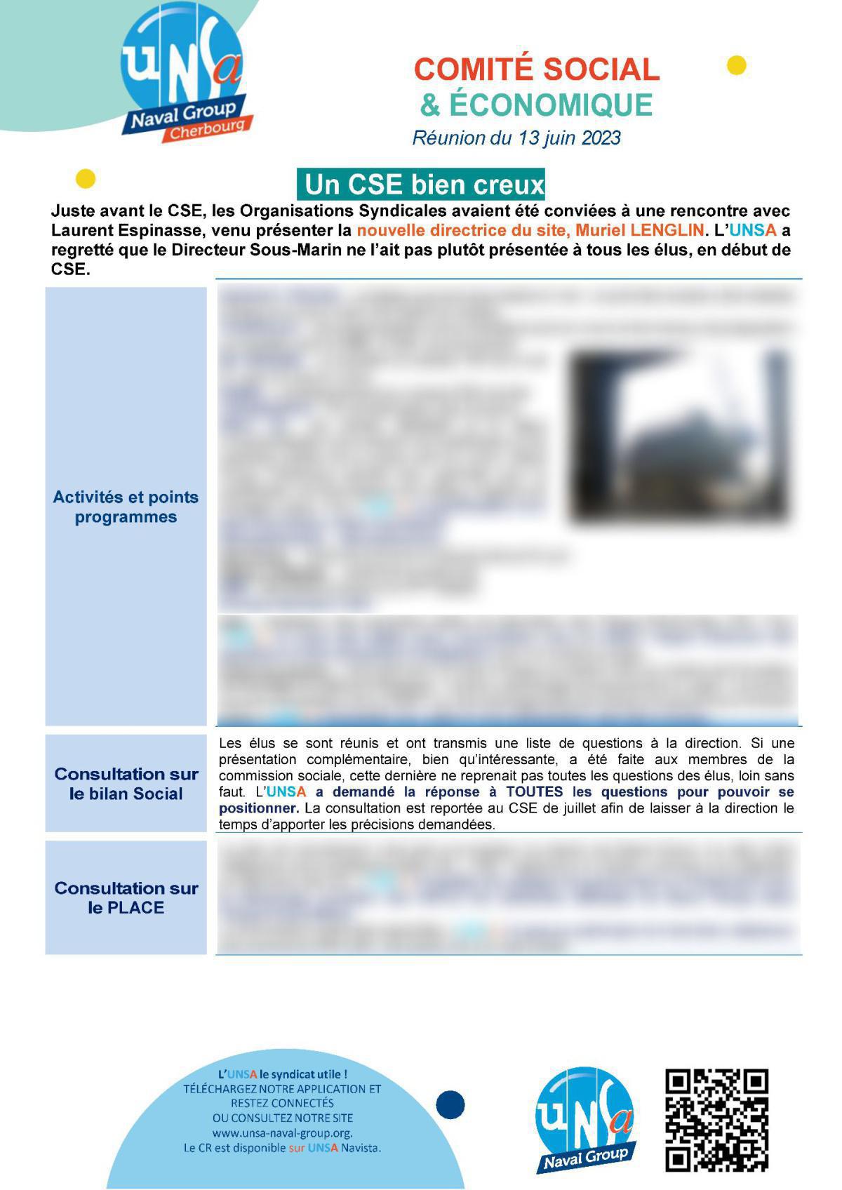 CSE de Cherbourg - Réunion du 13 juin 2023 - Compte rendu CSE de Cherbourg - Réunion du 13 juin 2023 - Compte rendu