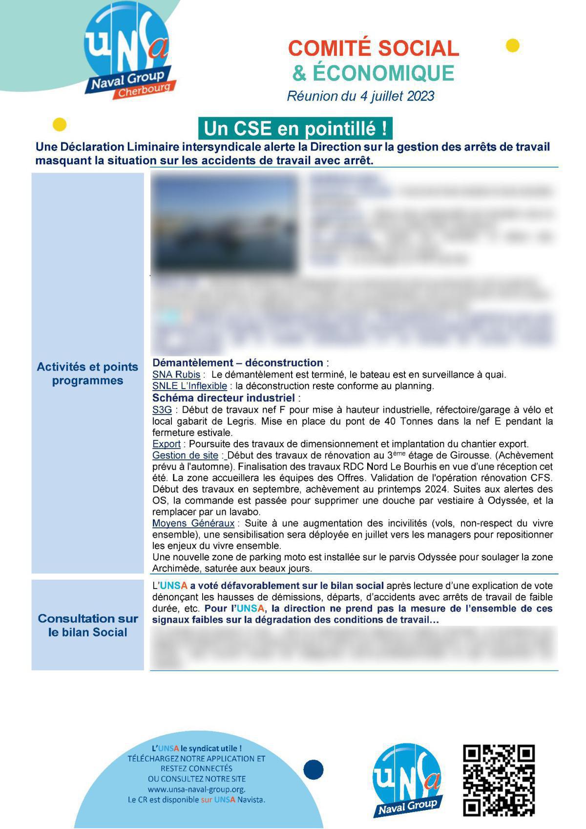 CSE de Cherbourg - Réunion du 4 juillet 2023 - Compte rendu CSE de Cherbourg - Réunion du 4 juillet 2023 - Compte rendu