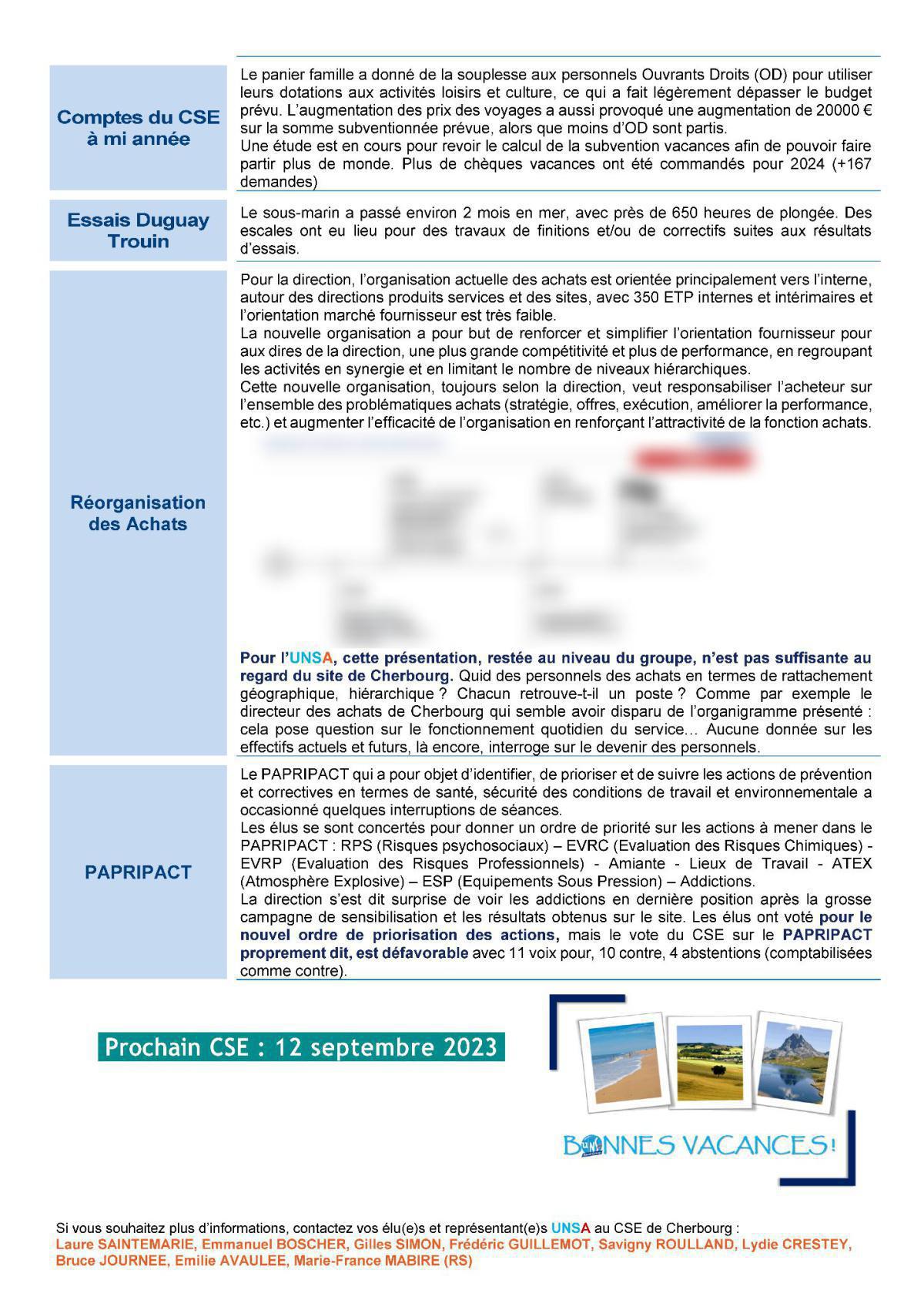 CSE de Cherbourg - Réunion du 4 juillet 2023 - Compte rendu CSE de Cherbourg - Réunion du 4 juillet 2023 - Compte rendu