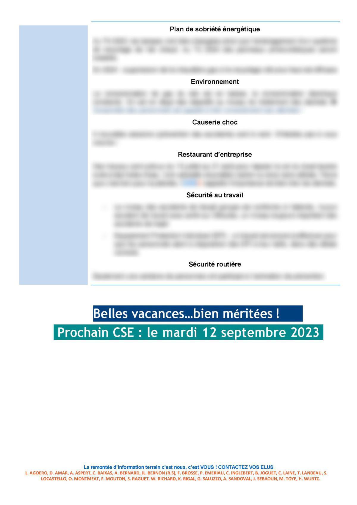 CSE d'Ollioules - Réunion du 4 juillet 2023 - Compte rendu