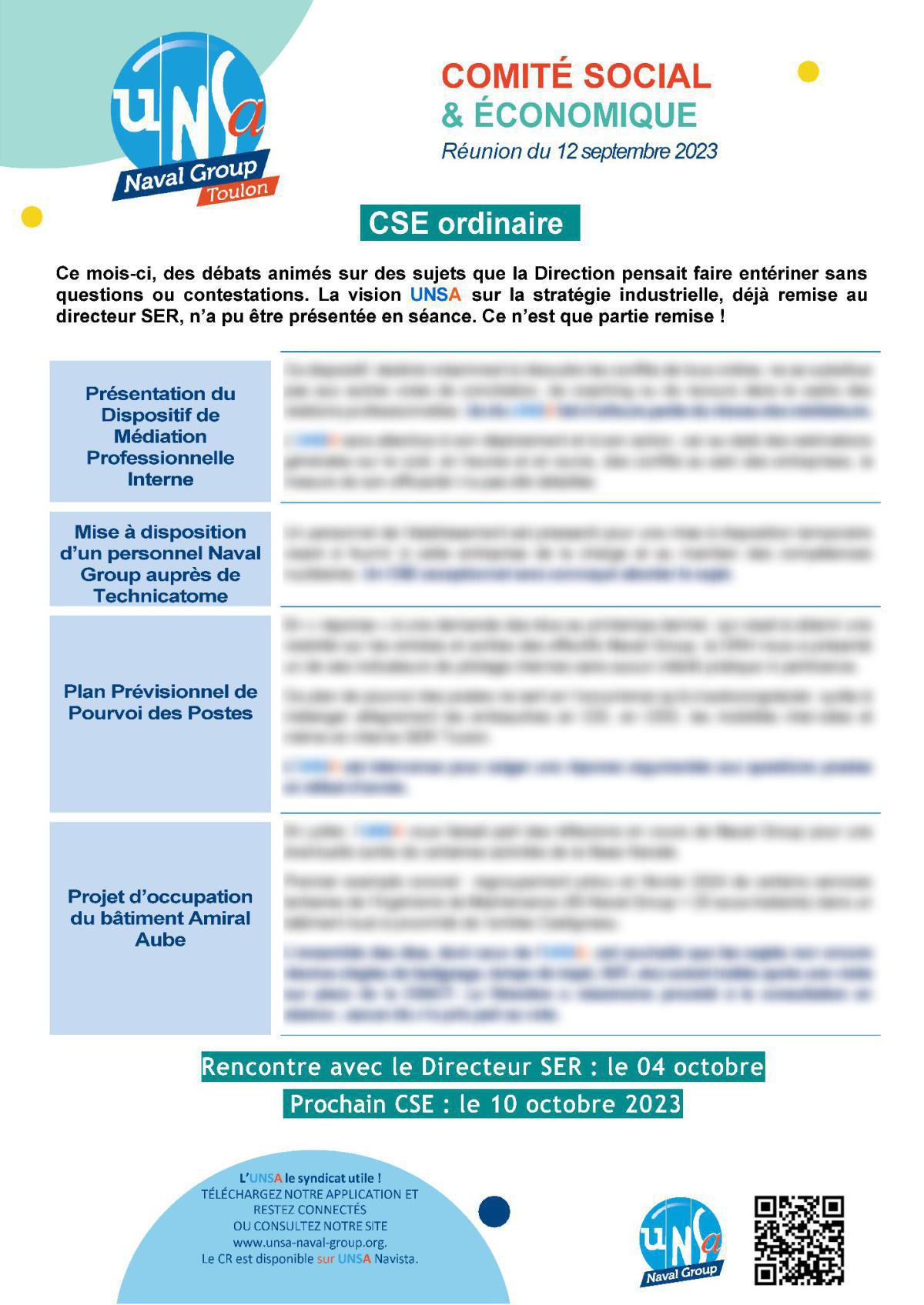 CSE de Toulon - Réunion du 12 septembre 2023 - Compte-rendu CSE de Toulon - Réunion du 12 septembre 2023 - Compte-rendu