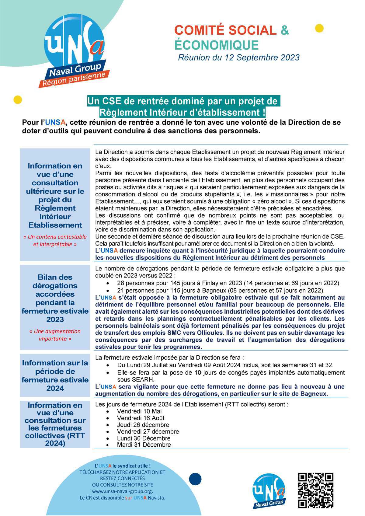 CSE Région Parisienne - Réunion du 12 septembre2023 - Compte rendu