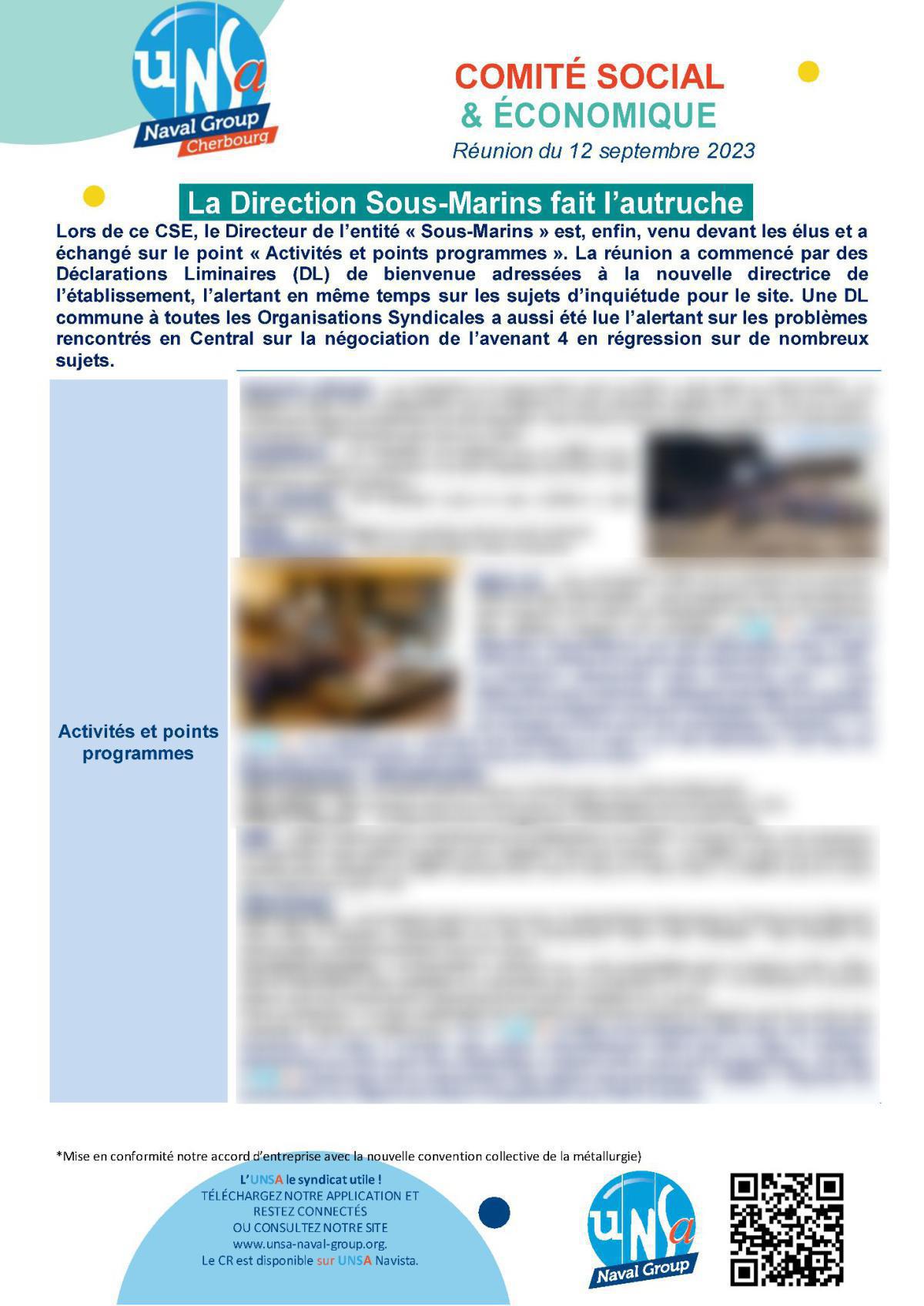 CSE de Cherbourg - Réunion du 12 septembre 2023 - Compte rendu CSE de Cherbourg - Réunion du 12 septembre 2023 - Compte rendu