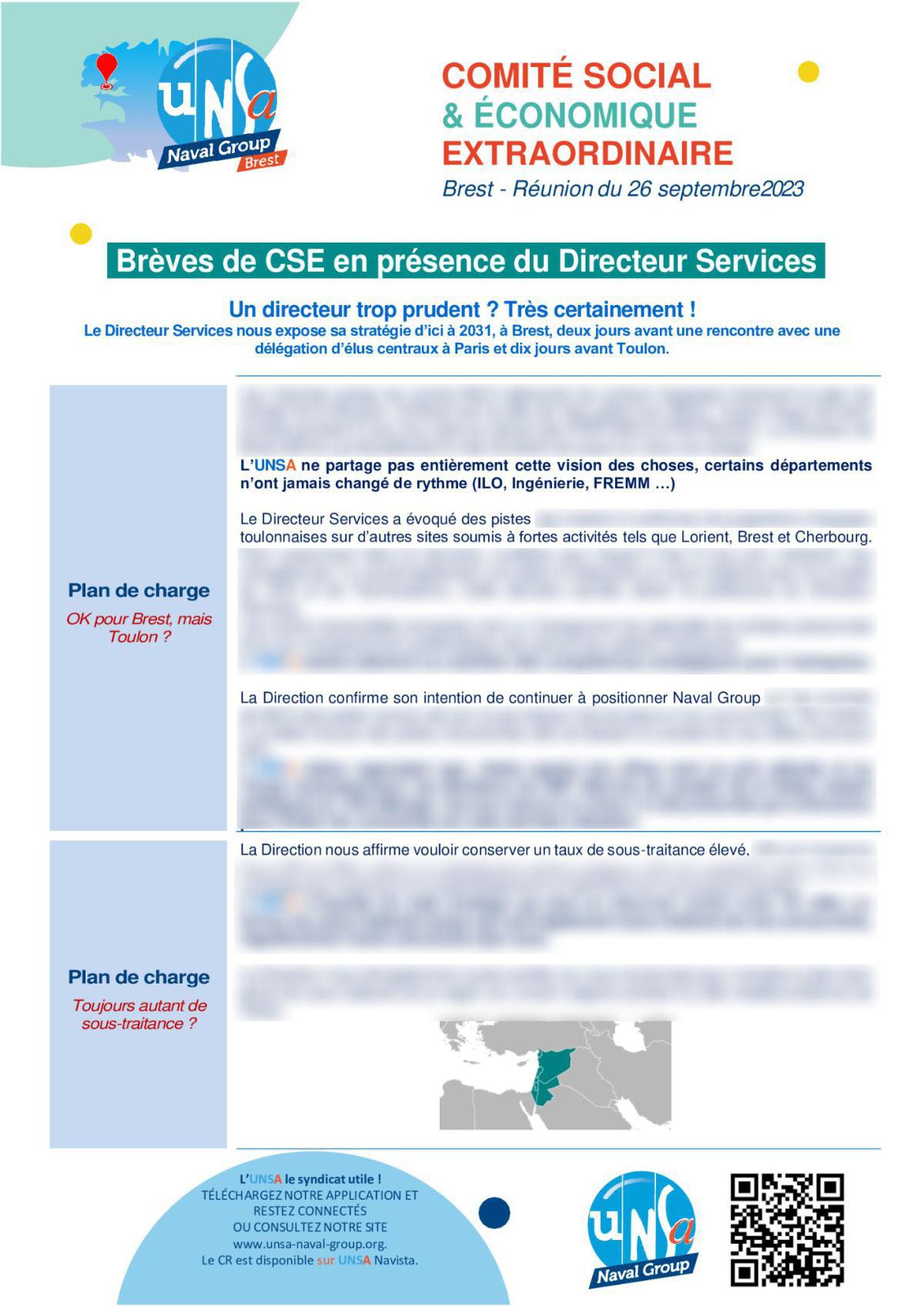 CSE de Brest - Réunion du 26 septembre 2023 - Compte rendu