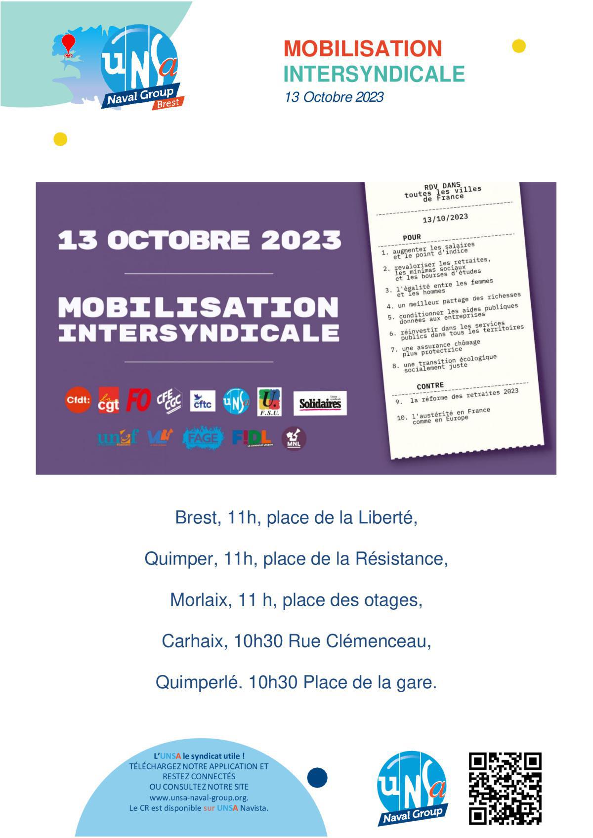 Mobilisation du 13 octobre dans le Finistère